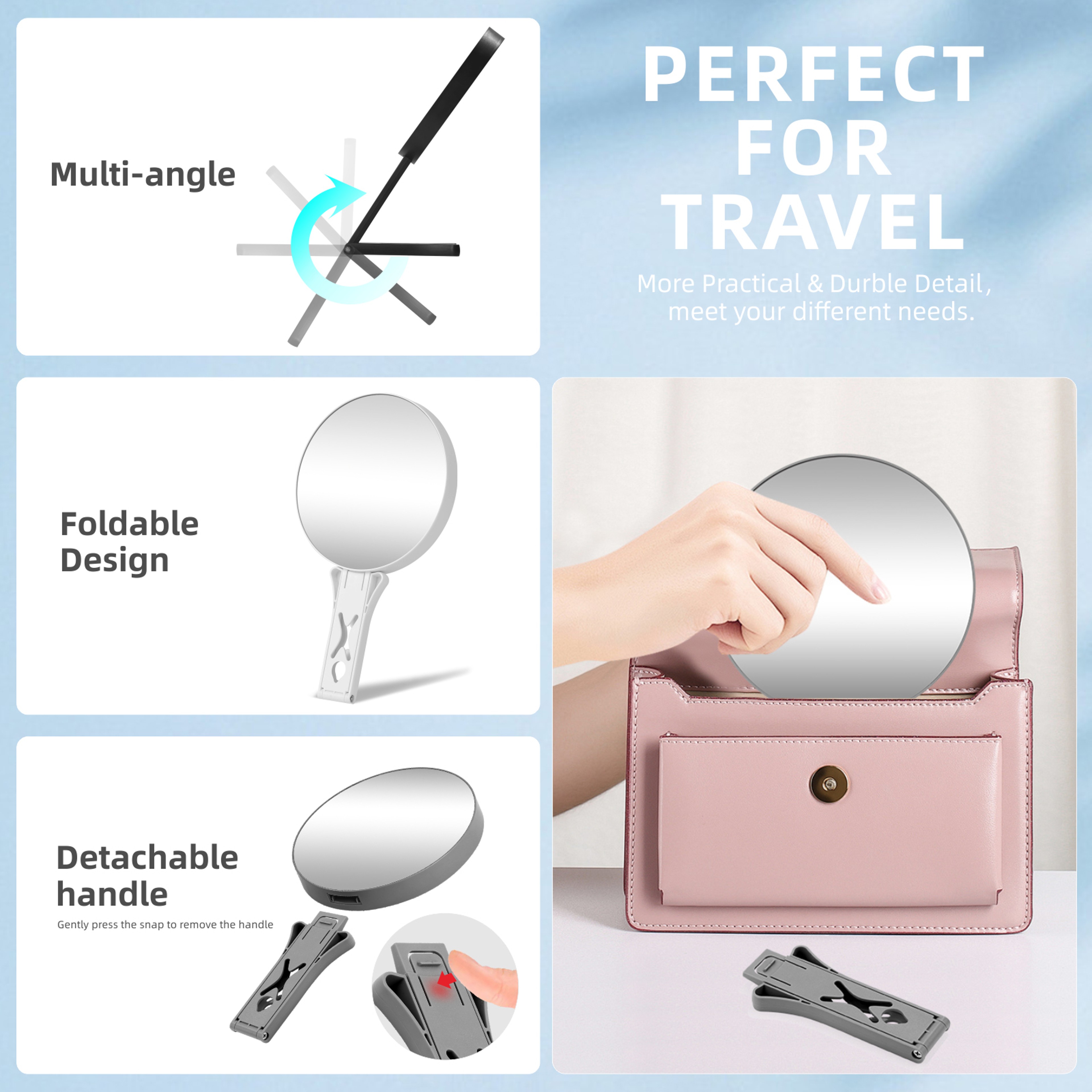 Magnifying Travel Makeup Mirror with Handle Double Sided 1X and 10X Portable Vanity Mirror – view 3