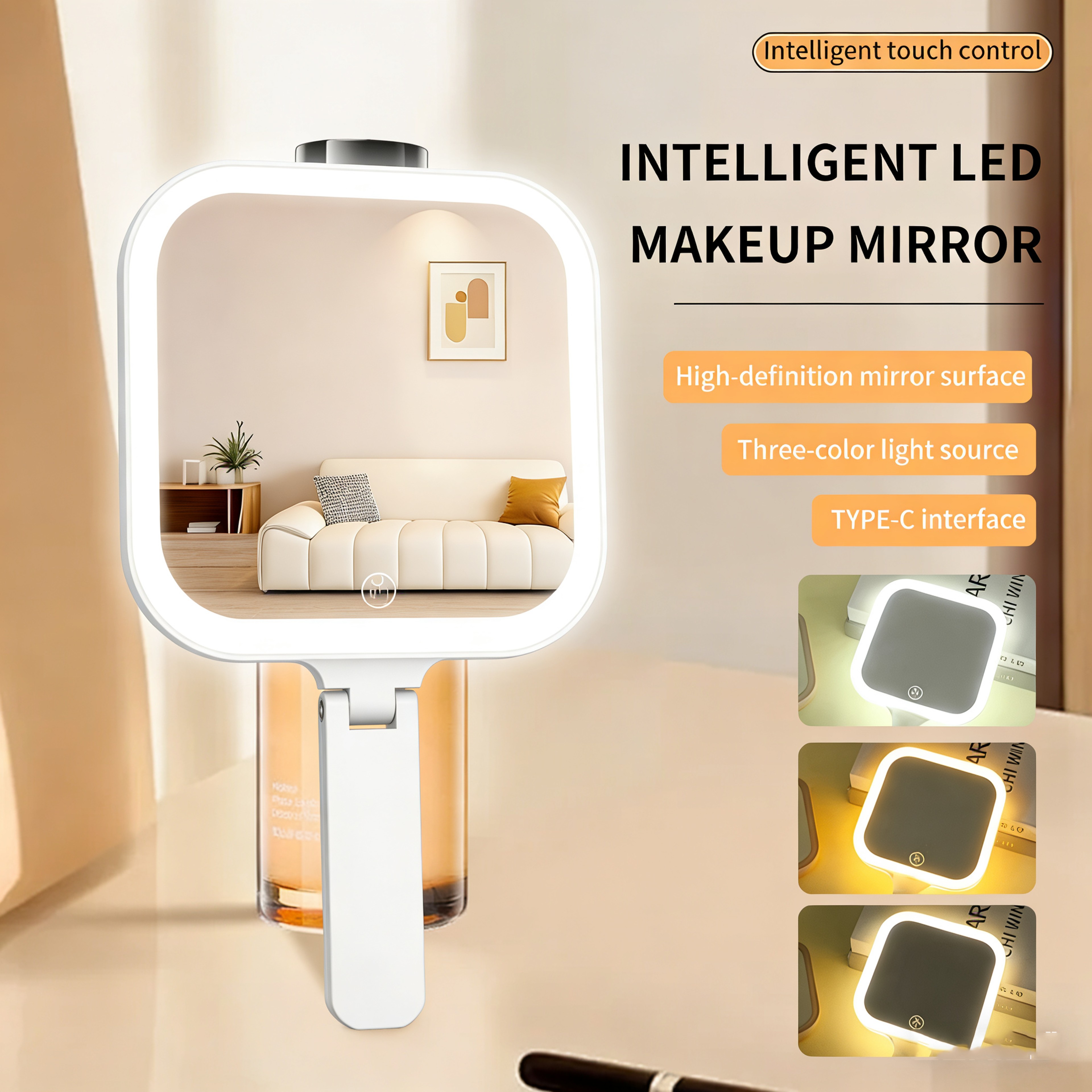 LED Makeup Mirror Rechargeable Portable Vanity Mirror With Touch Control  180 Foldable Stand 1