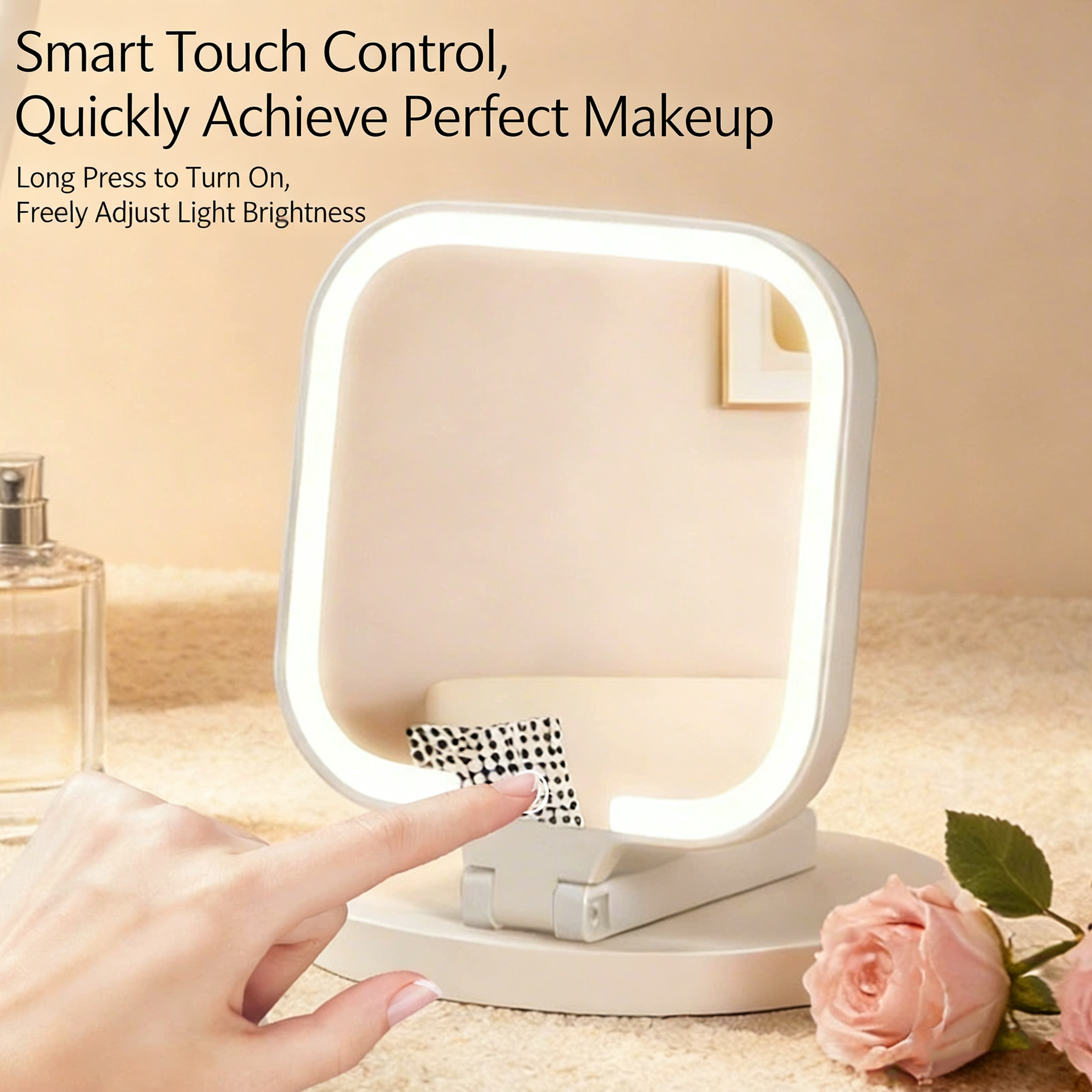 LED Makeup Mirror Rechargeable Portable Vanity Mirror With Touch Control  180 Foldable Stand 3