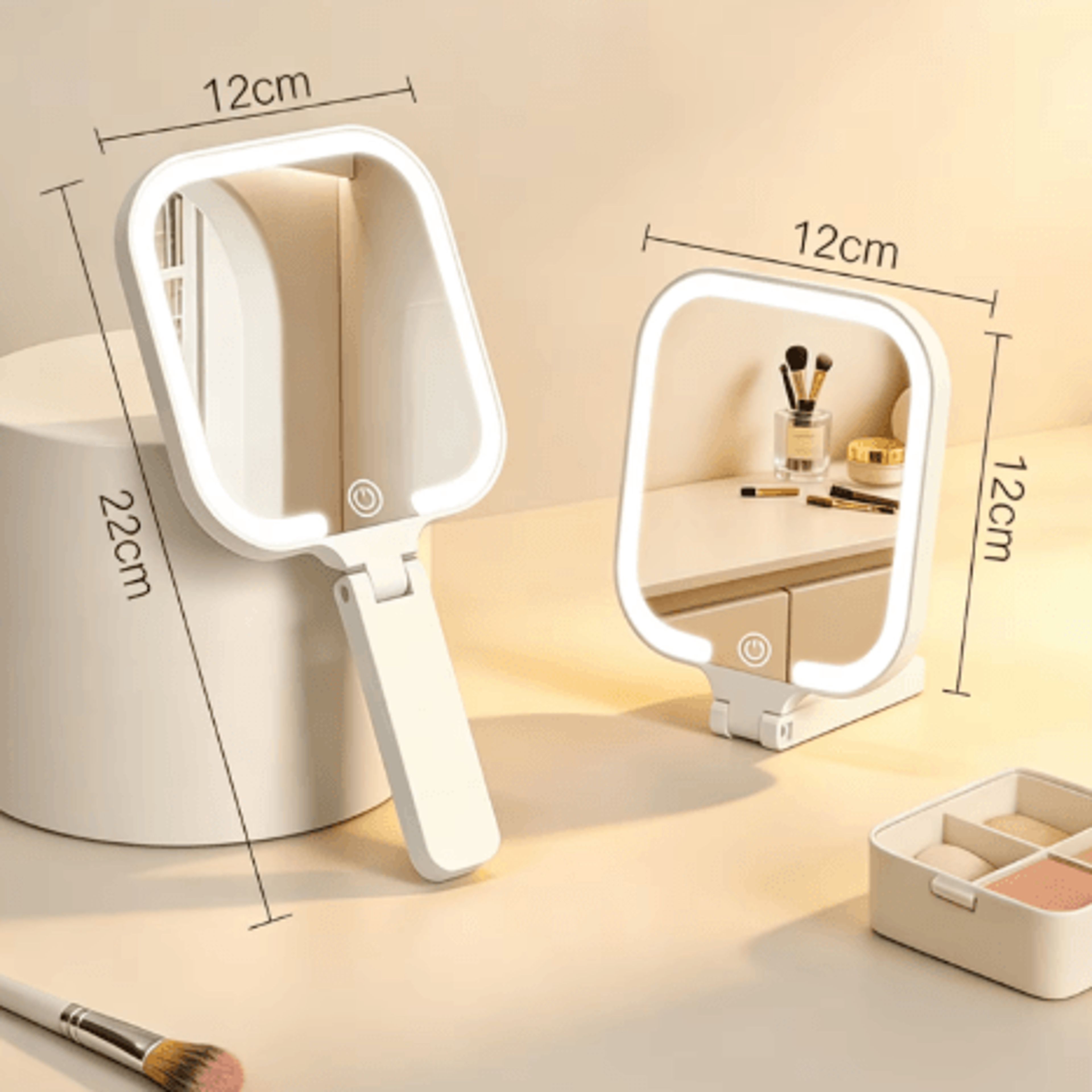 LED Makeup Mirror Rechargeable Portable Vanity Mirror with Touch Control  180 Foldable Stand