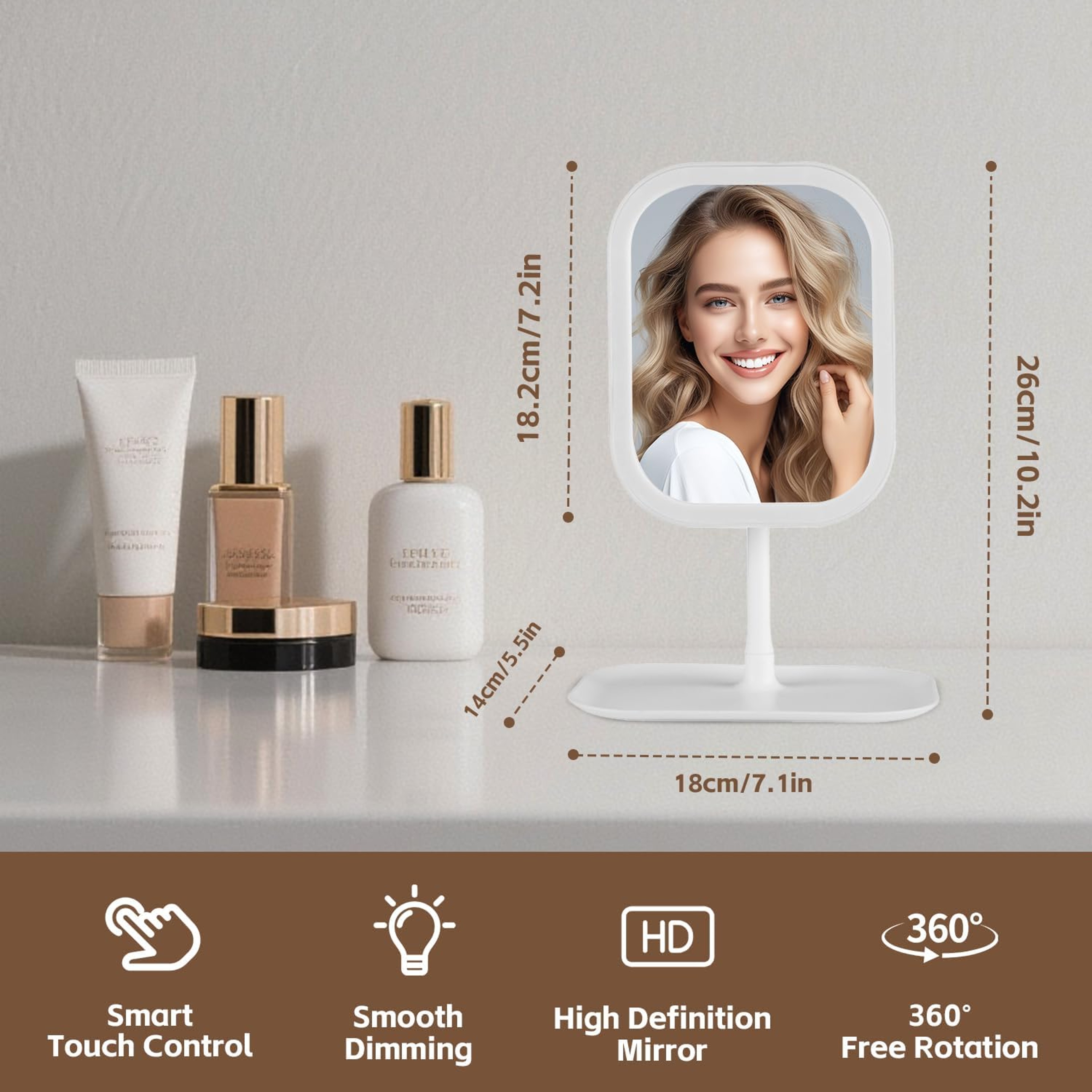 Portable Lighted Makeup Mirror with 3 Color LED Lights Rechargeable Travel Vanity Mirror – view 2