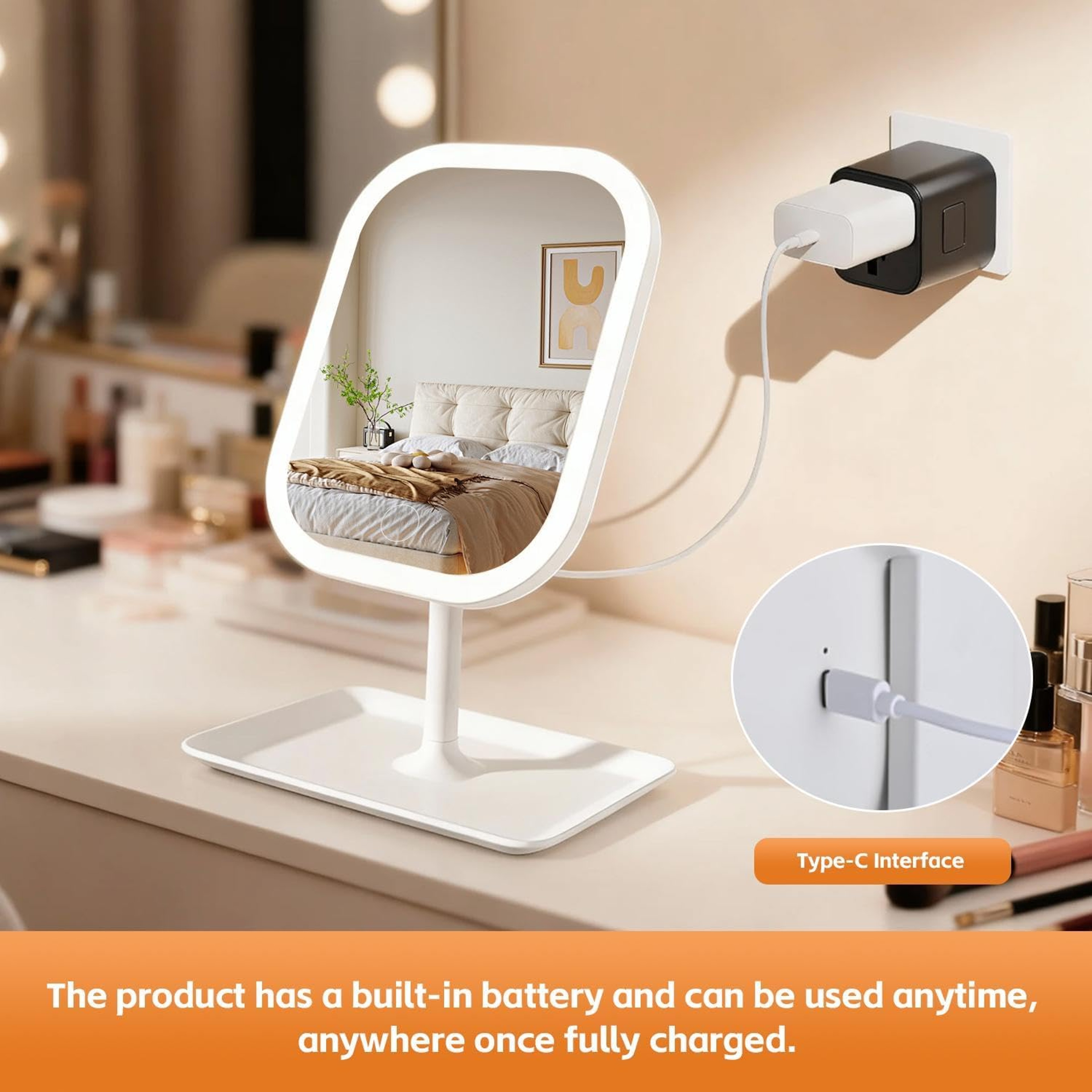 Portable Lighted Makeup Mirror with 3 Color LED Lights Rechargeable Travel Vanity Mirror – view 4