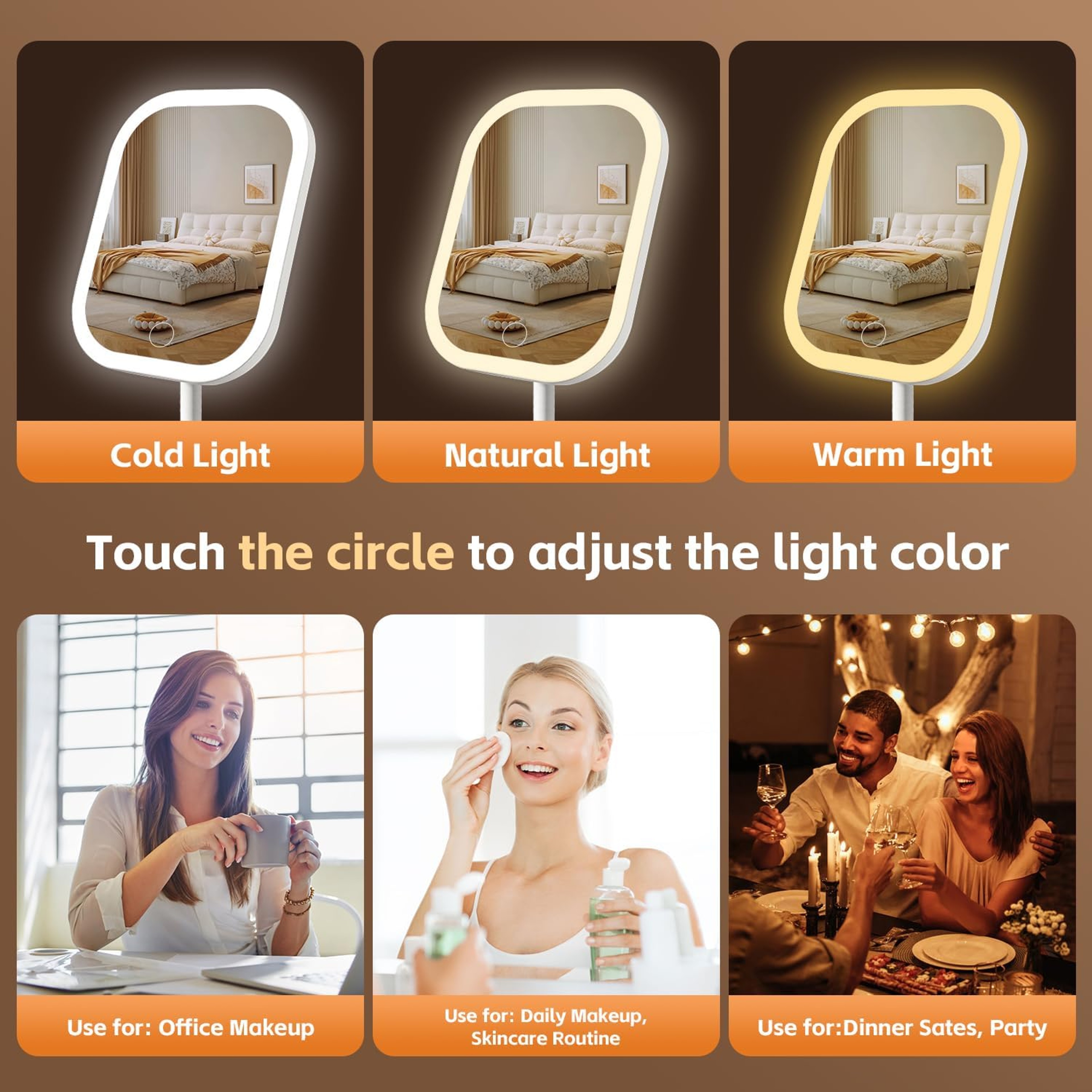 Portable Lighted Makeup Mirror with 3 Color LED Lights Rechargeable Travel Vanity Mirror – view 6