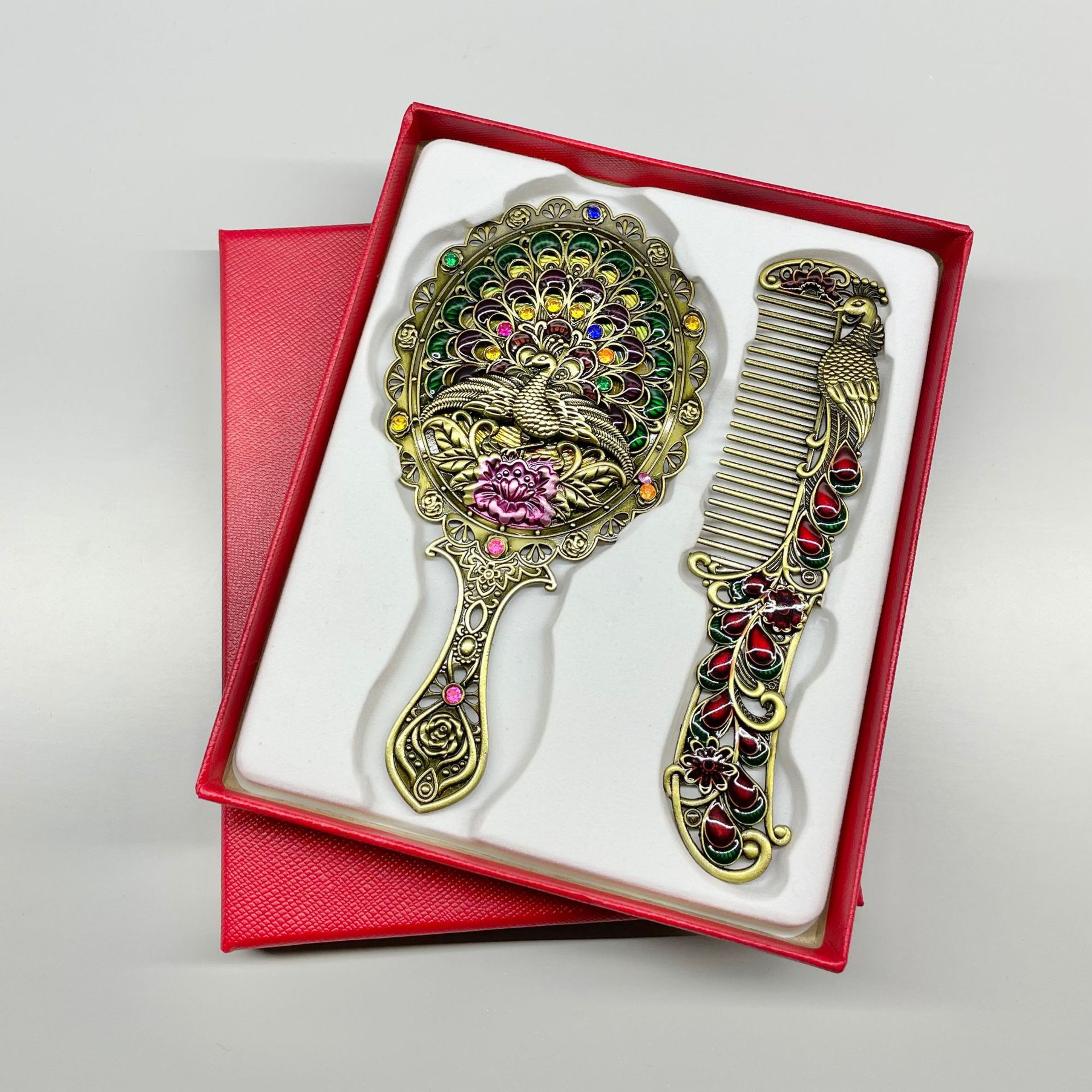 Vintage Handheld Mirror & Peacock Mirror and Comb Set Portable Makeup Gift – view 8