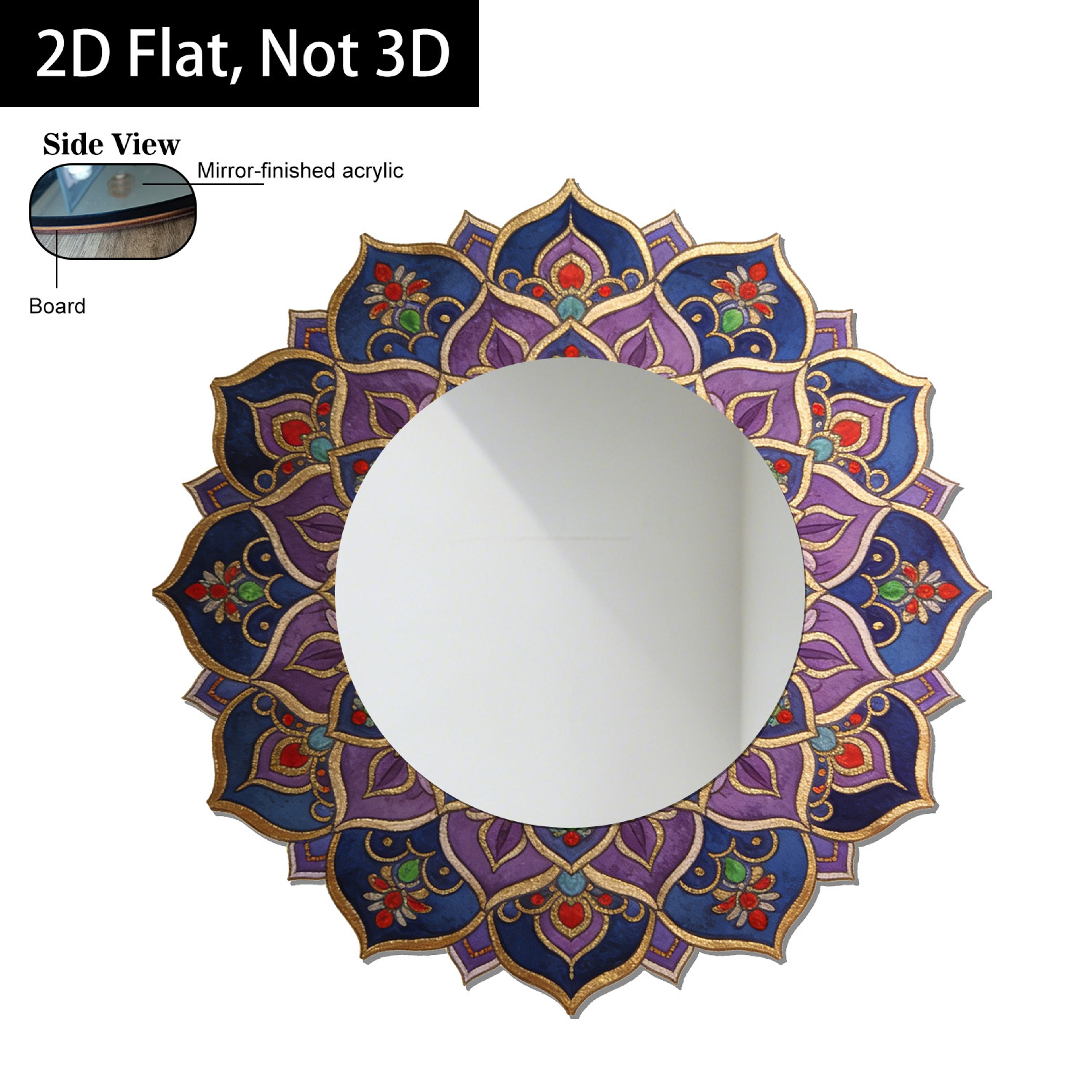 Mandala Floral Acrylic Wall Mirror for Home Decor, Yoga Room & Office Wall Art – view 6