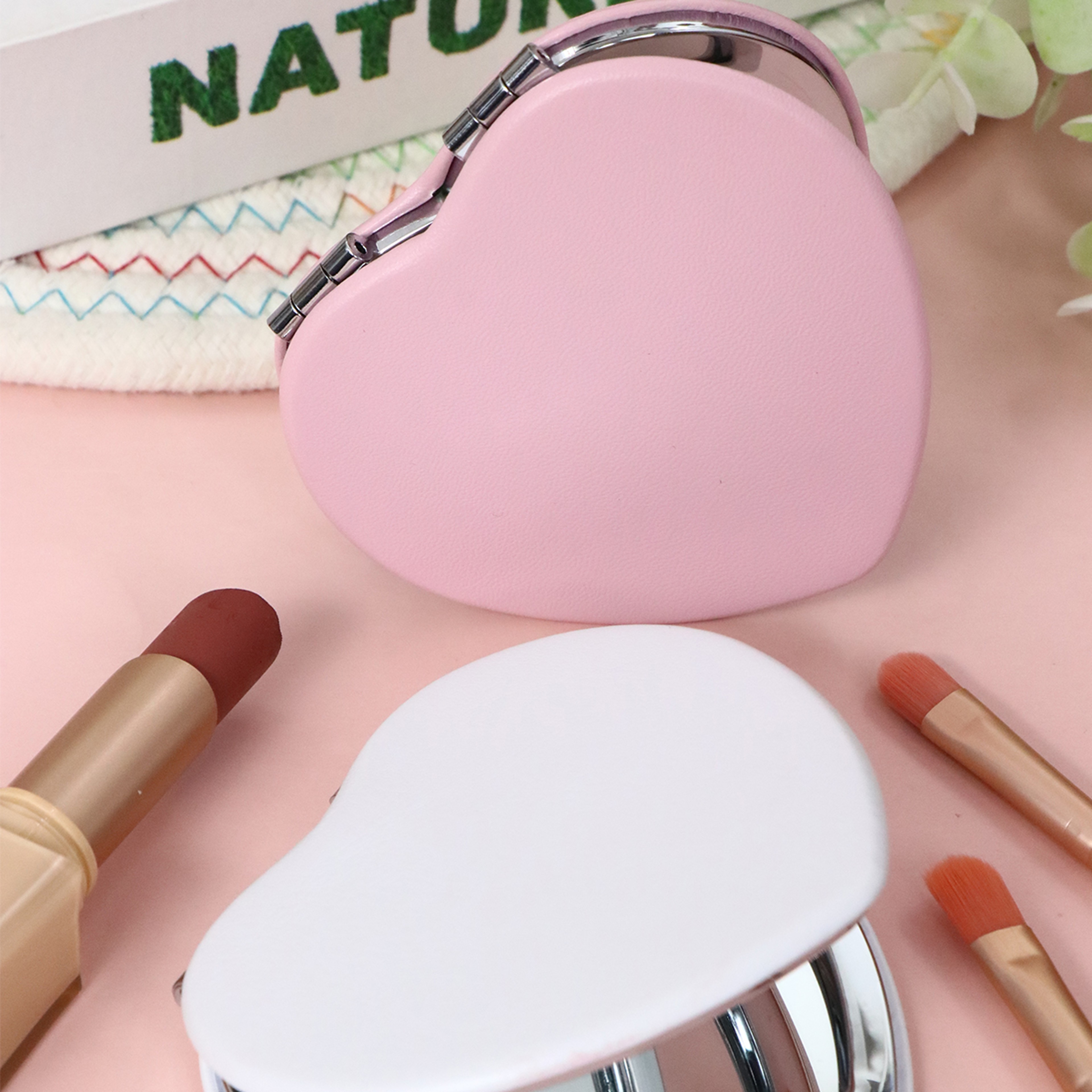 Heart Pocket Compact Makeup Mirror with 2x Magnifying Mirror for Travel & Daily Touch Ups – view 6