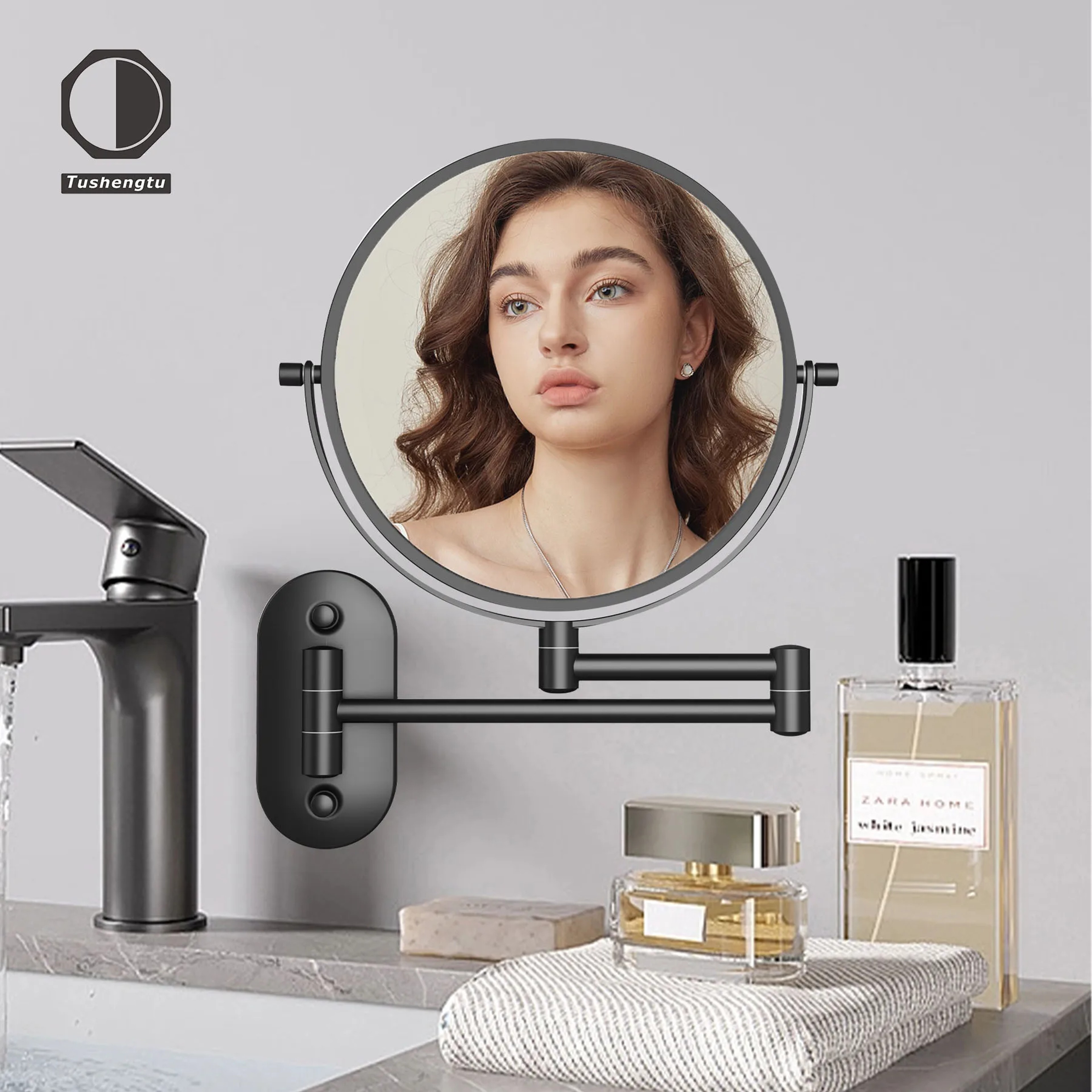 Wall Mounted Makeup Mirror Double Sided Vanity Mirror with Swivel Arm – view 5