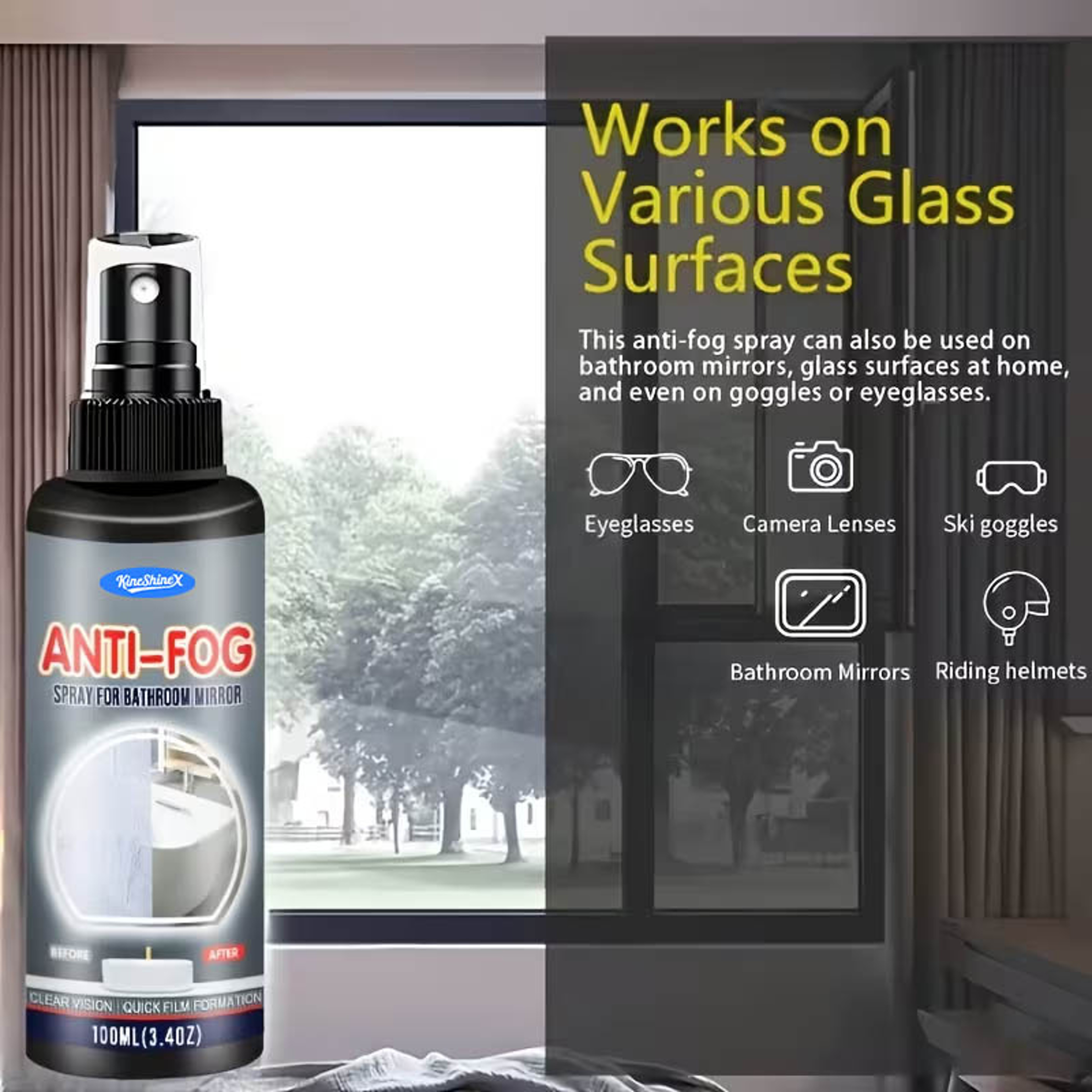 Clear View Anti Fog Spray 100ml for Mirrors, Glass & Helmet Visors – view 4