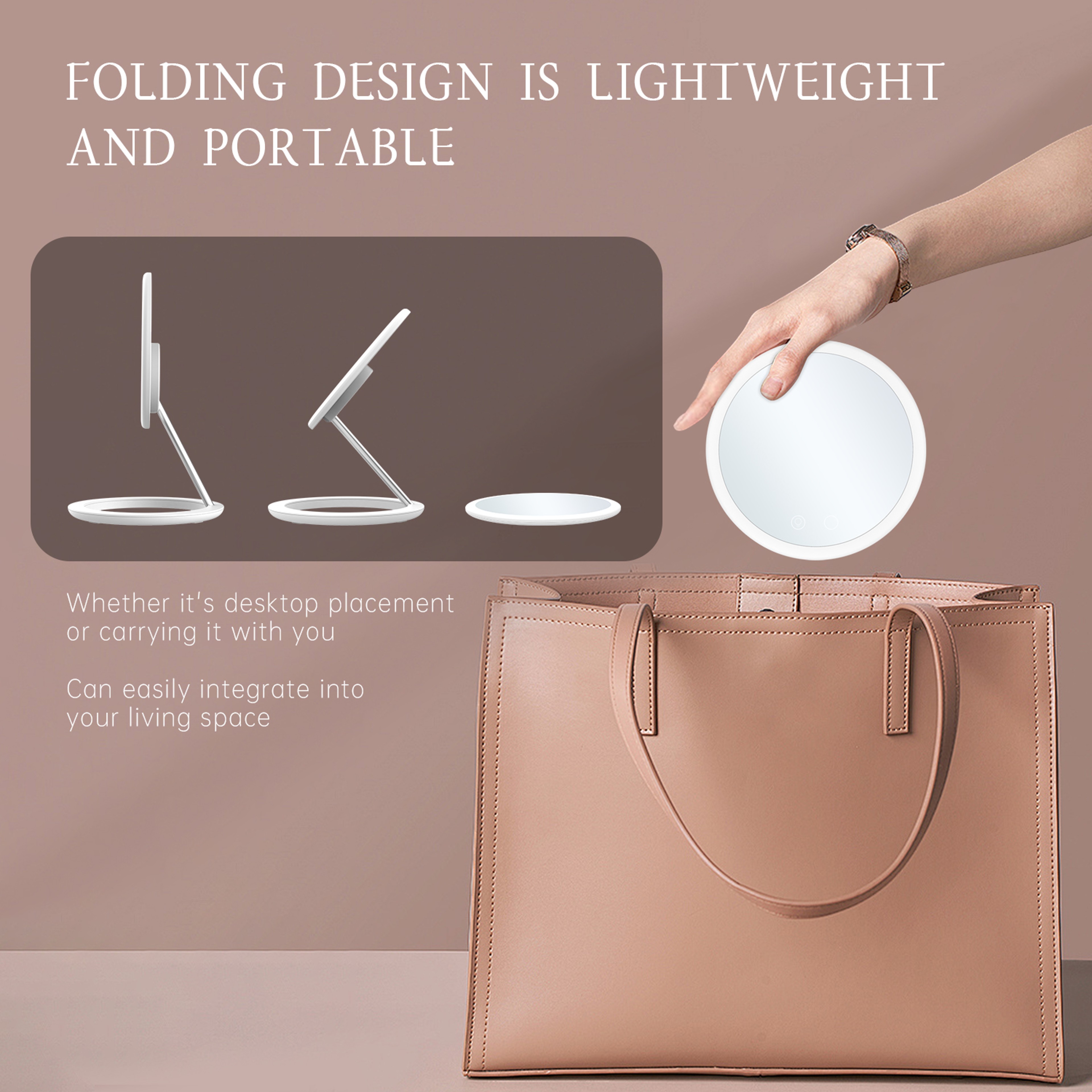 LED Makeup Mirror with 3 Color Lights Touch Control Rechargeable Folding Travel Makeup Mirror – view 4