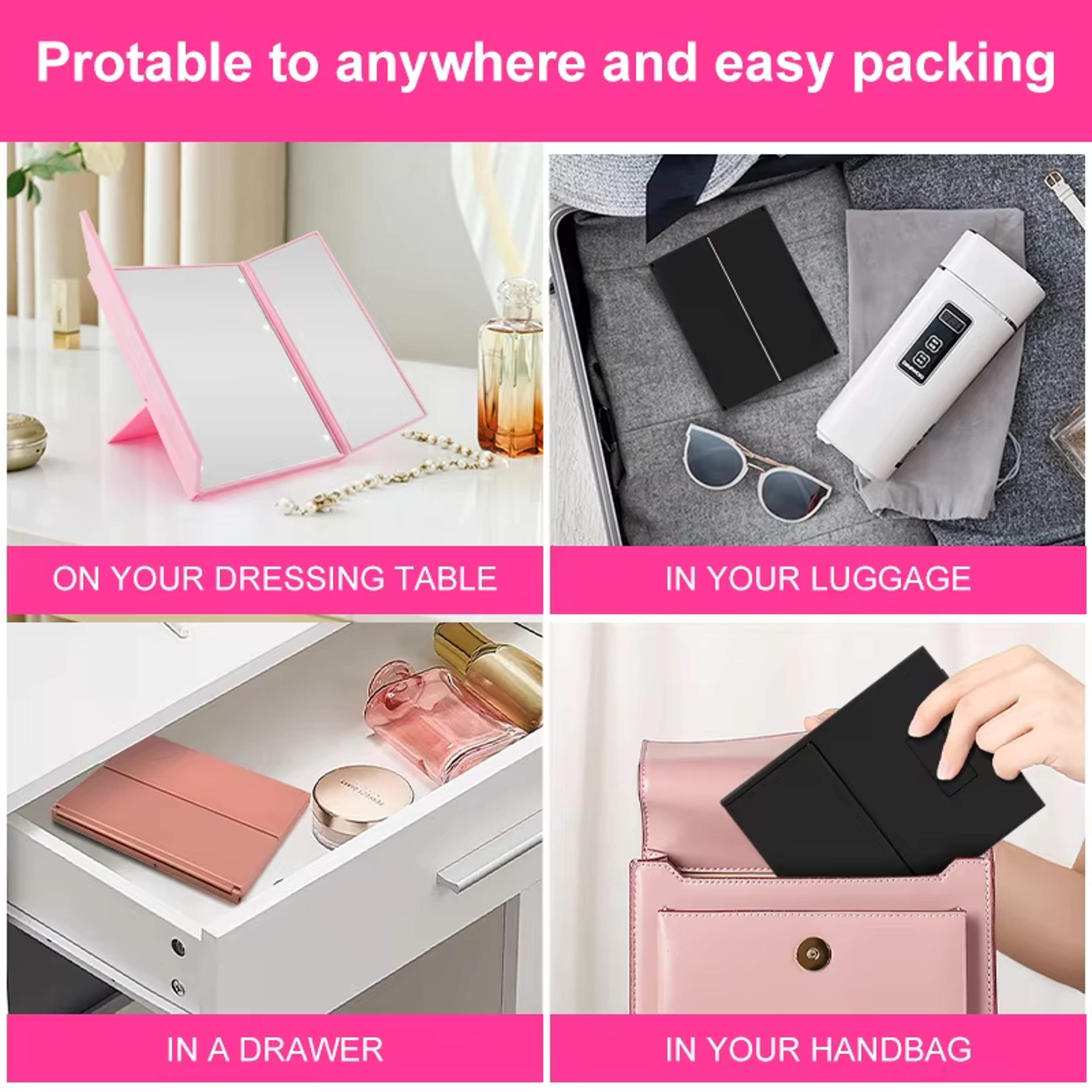 Travel Makeup Mirror with LED Lights Compact Folding Vanity Mirror for Purse & Travel – view 6