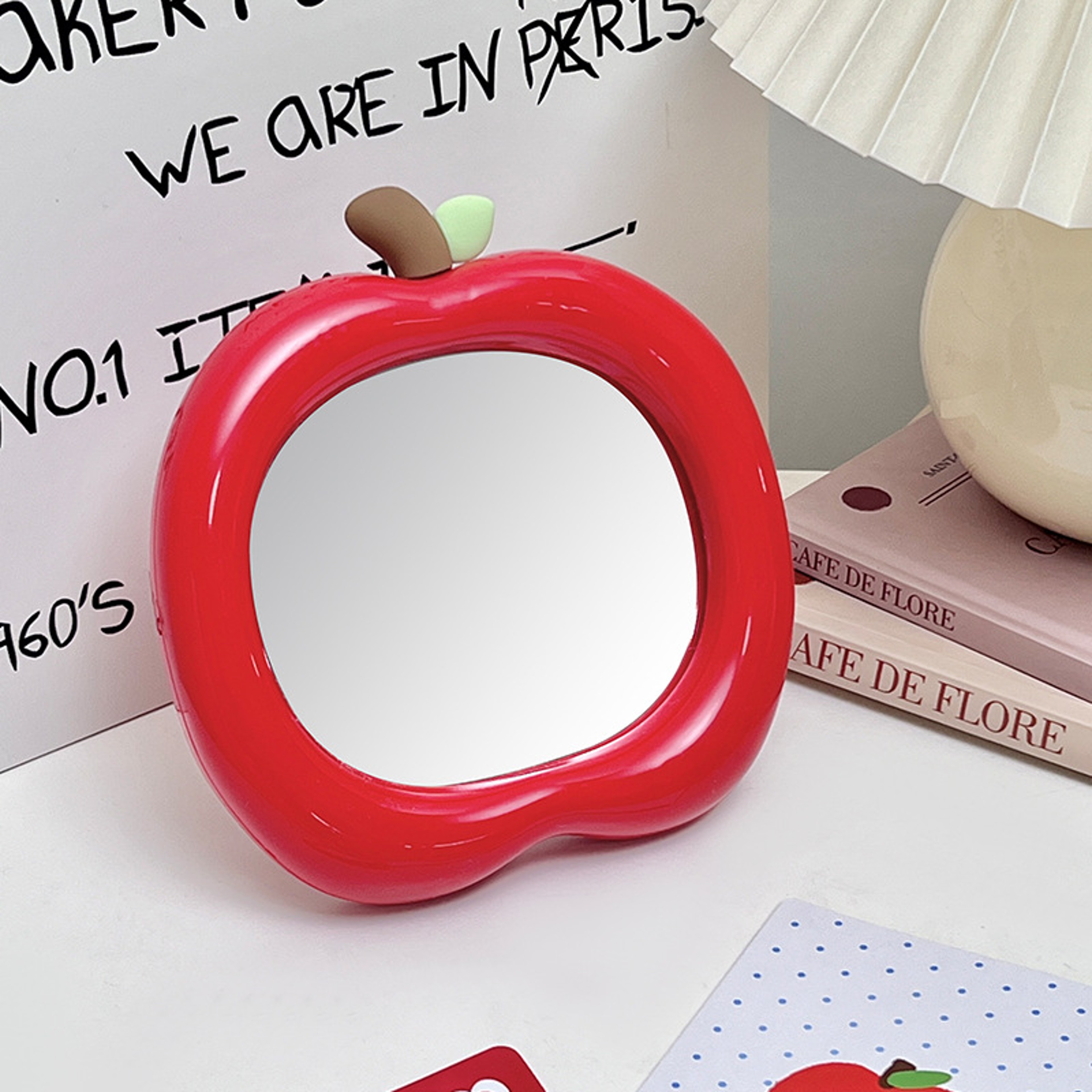 Apple Makeup Mirror Cute Desktop Vanity Mirror with Foldable Stand for Bedroom Dorm Room Decor – view 9