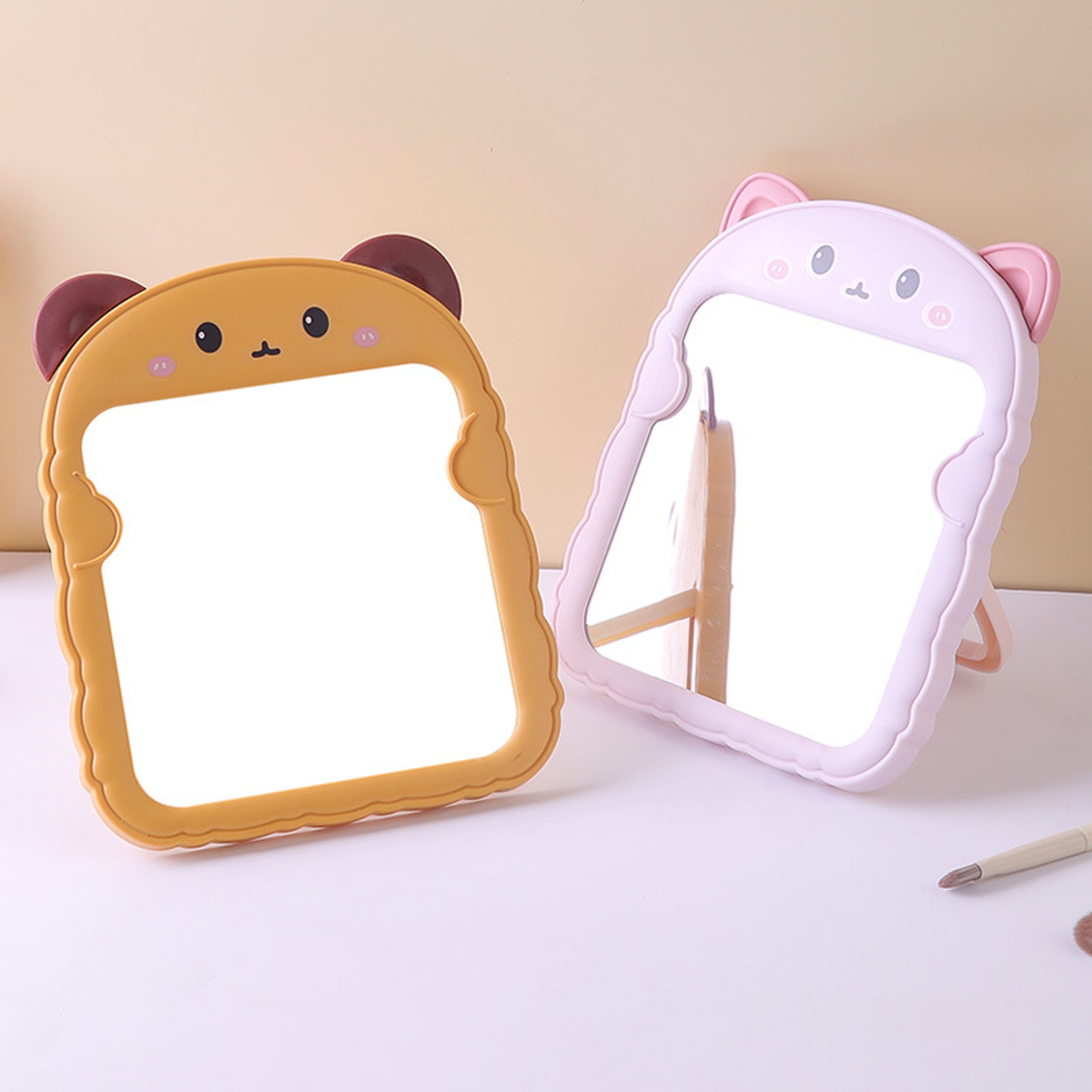 Cute Cat Ear Desktop Makeup Mirror Foldable Vanity Mirror for Bedroom, Desk & Travel – view 1