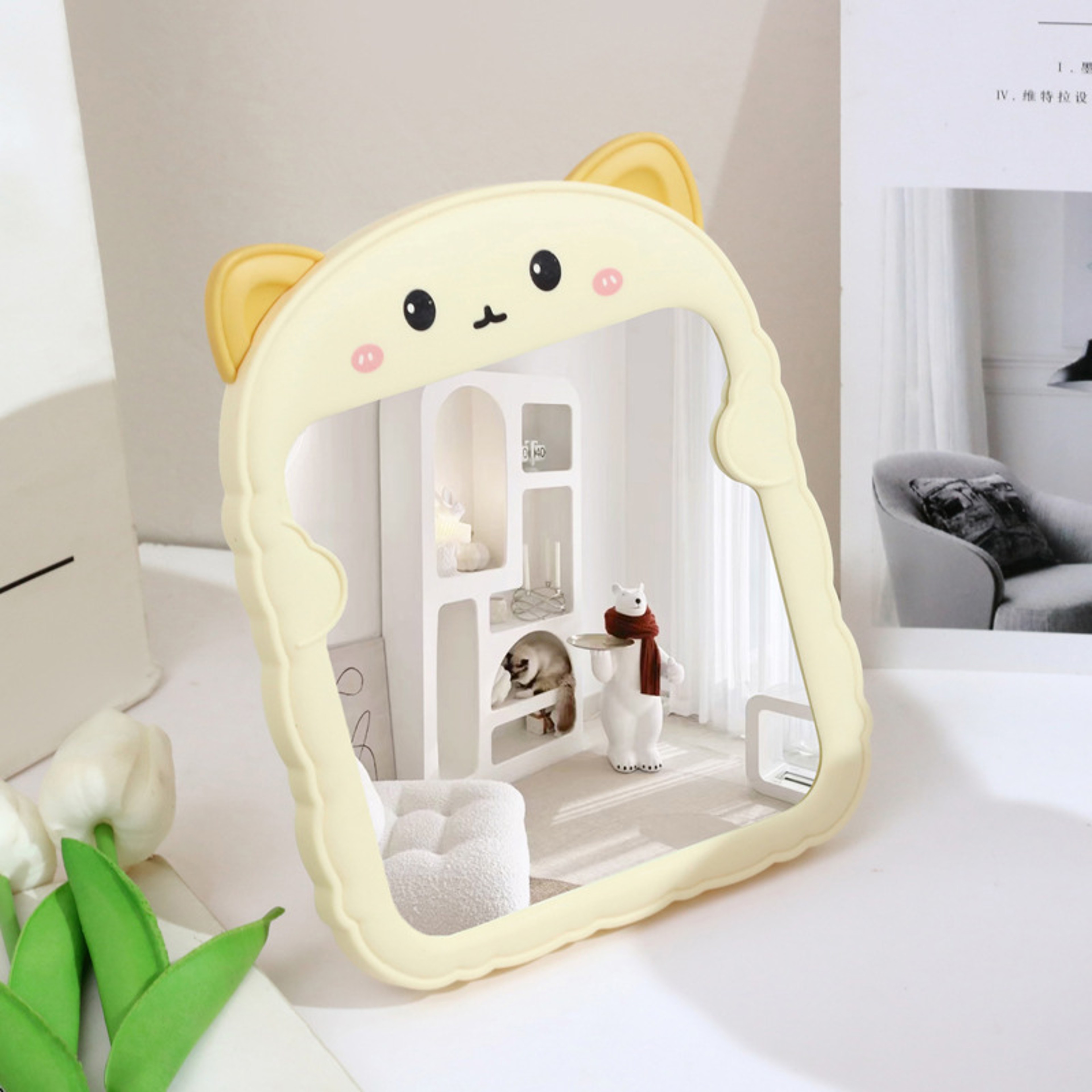 Cute Cat Ear Desktop Makeup Mirror Foldable Vanity Mirror for Bedroom, Desk & Travel – view 11
