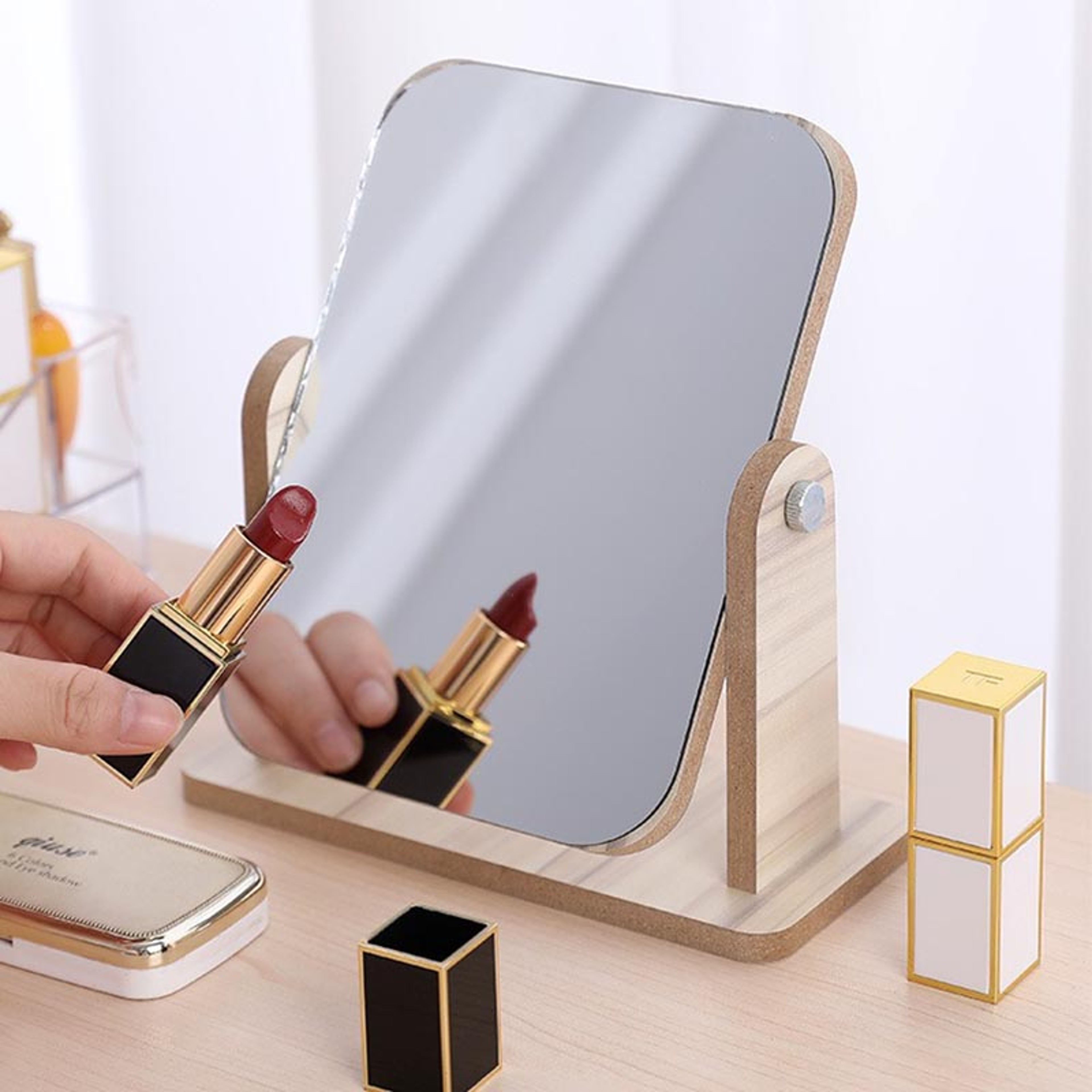 Degree Rotating Makeup Mirror with Magnifying Double Sided Folding Table Vanity Stand – view 6