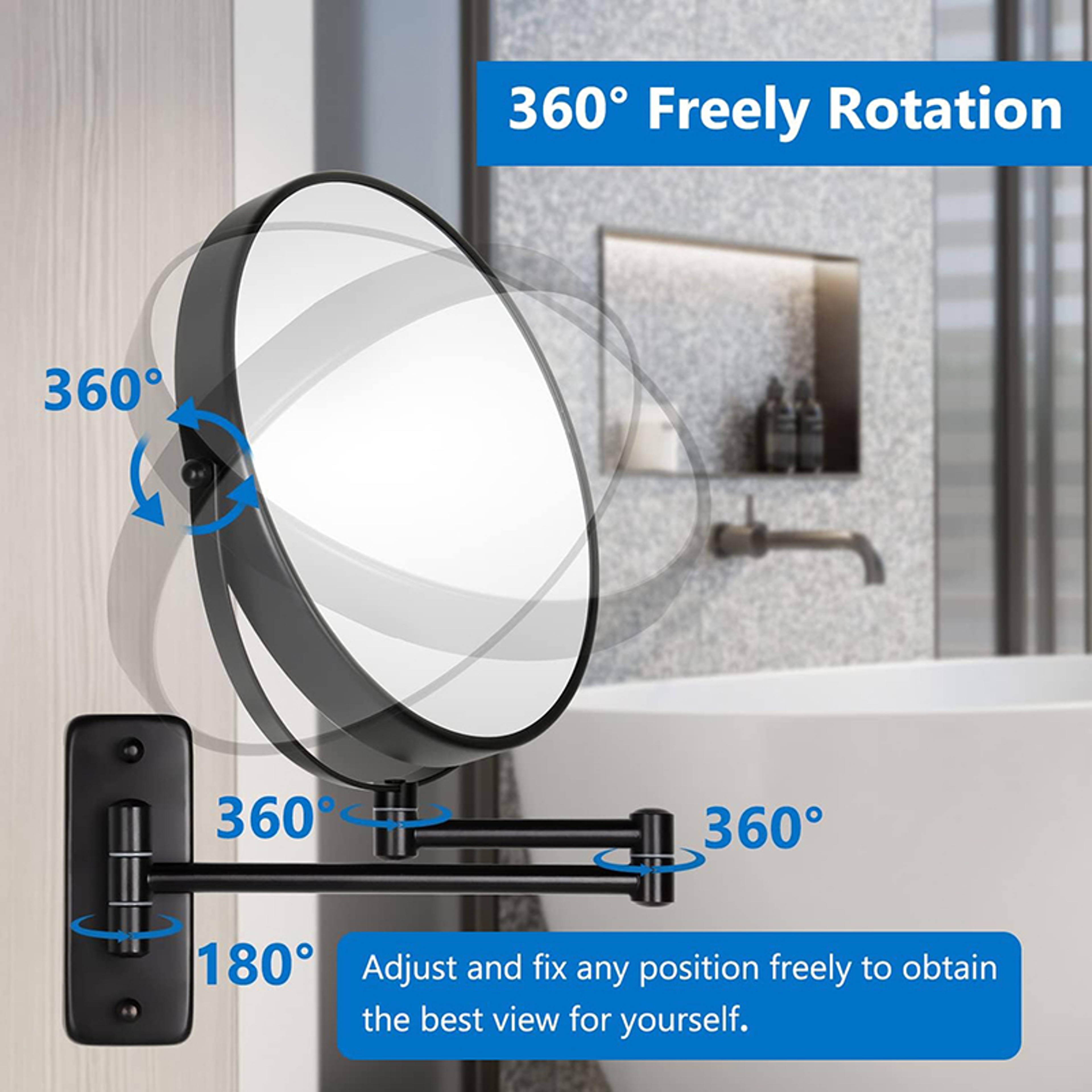 Rechargeable Wall Mounted Makeup Mirror with LED Light, Magnifying Mirror, Double-Sided Vanity Mirror – view 2