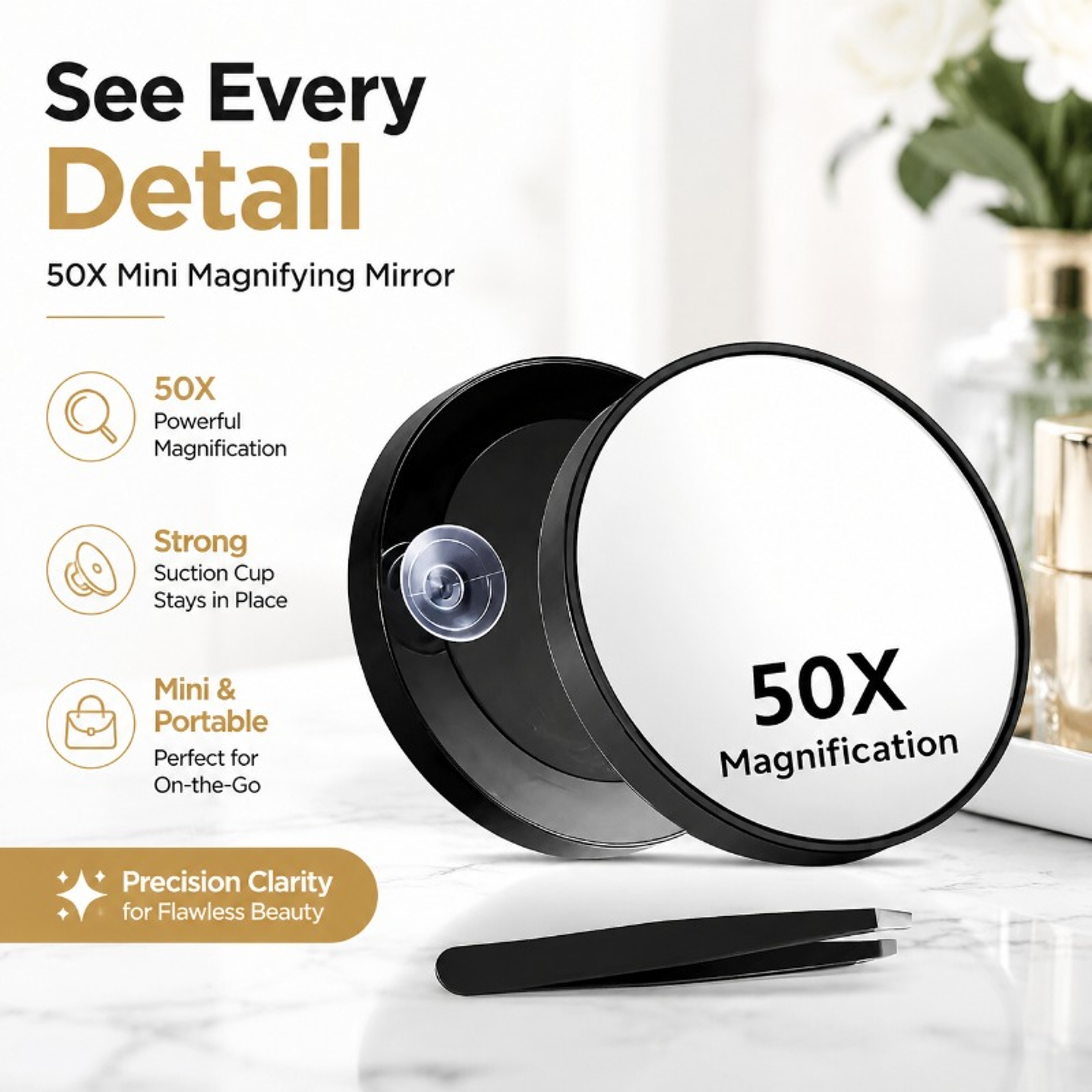 Magnifying Mirror Portable Makeup Mirror with Suction Cup Handheld Cosmetic Mirror for Precision Grooming – view 1