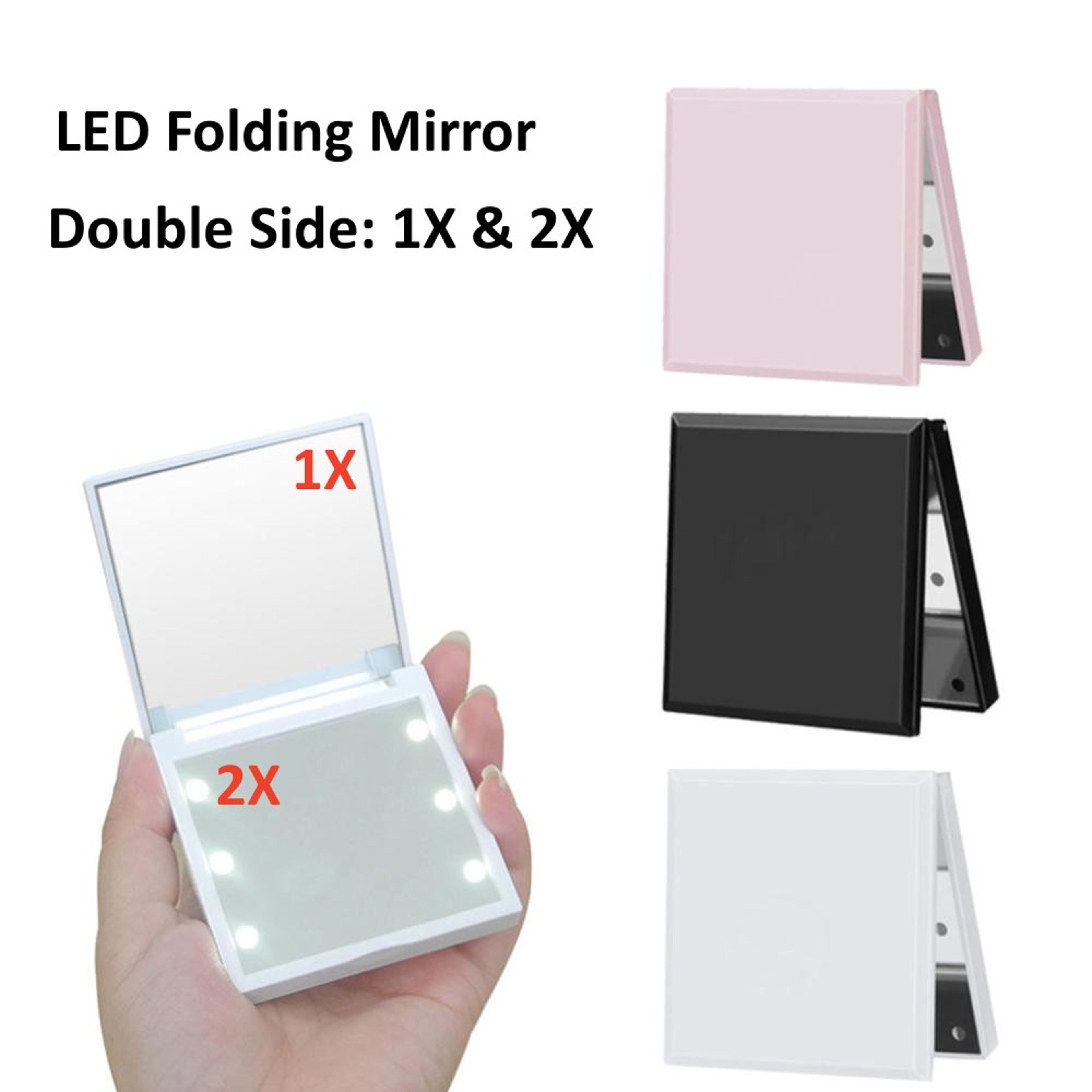 Portable LED Makeup Mirror Wit Magnification Foldable Travel Makeup Mirror Compact 0