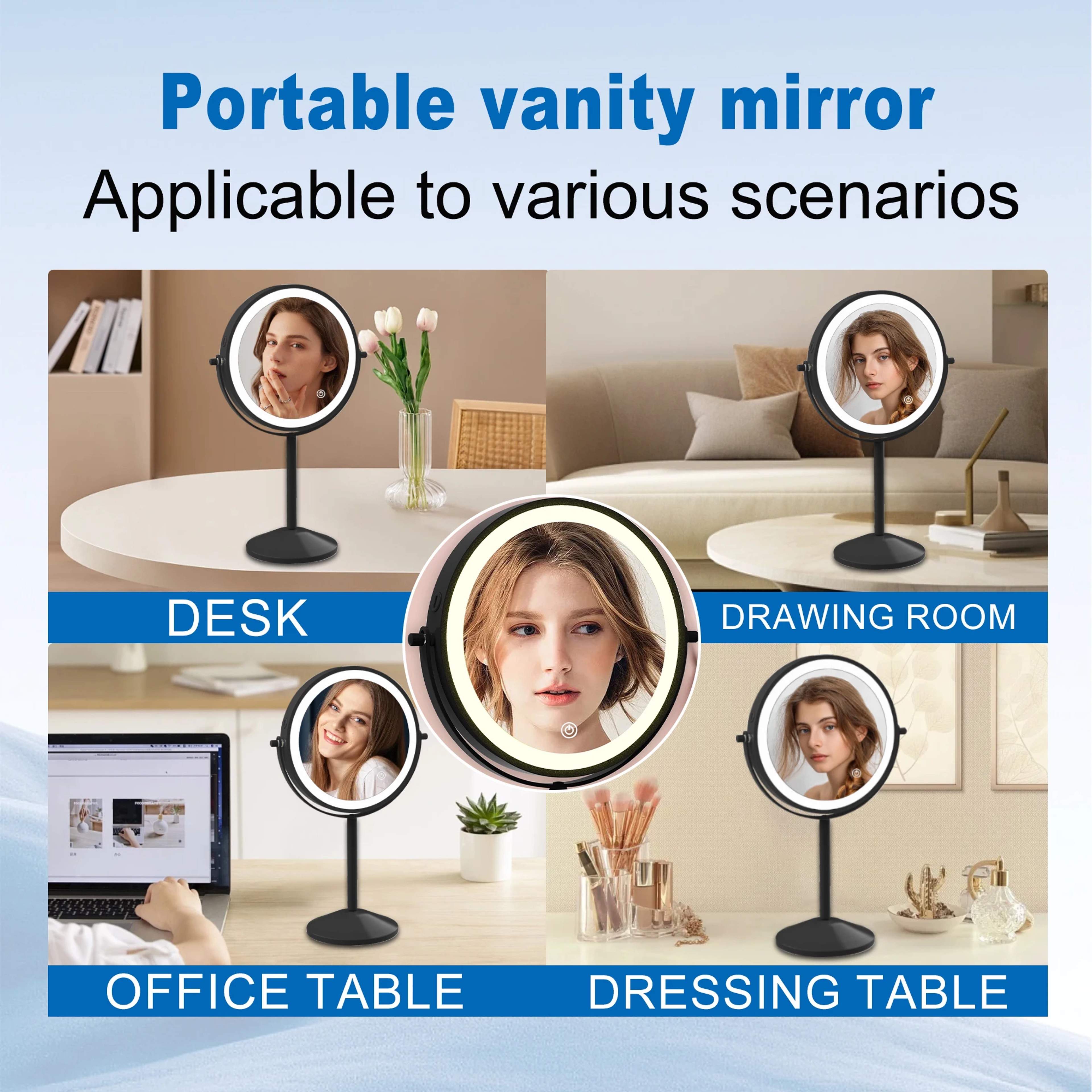 Lighted Makeup Mirror With Magnifying Mirror Rechargeable LED Vanity Mirror 360 Double Sided 3
