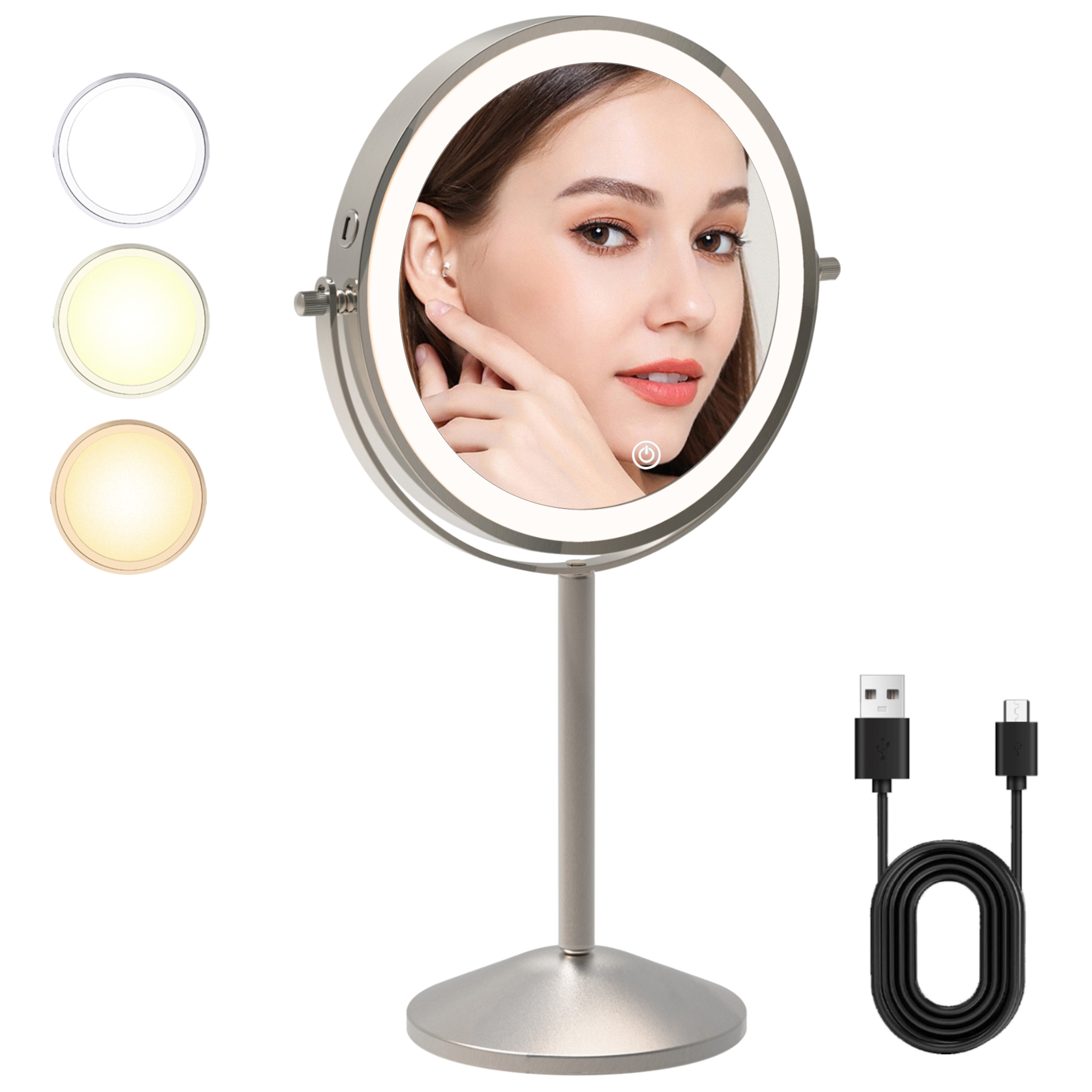 Lighted Makeup Mirror With Magnifying Mirror Rechargeable LED Vanity Mirror 360 Double Sided 8