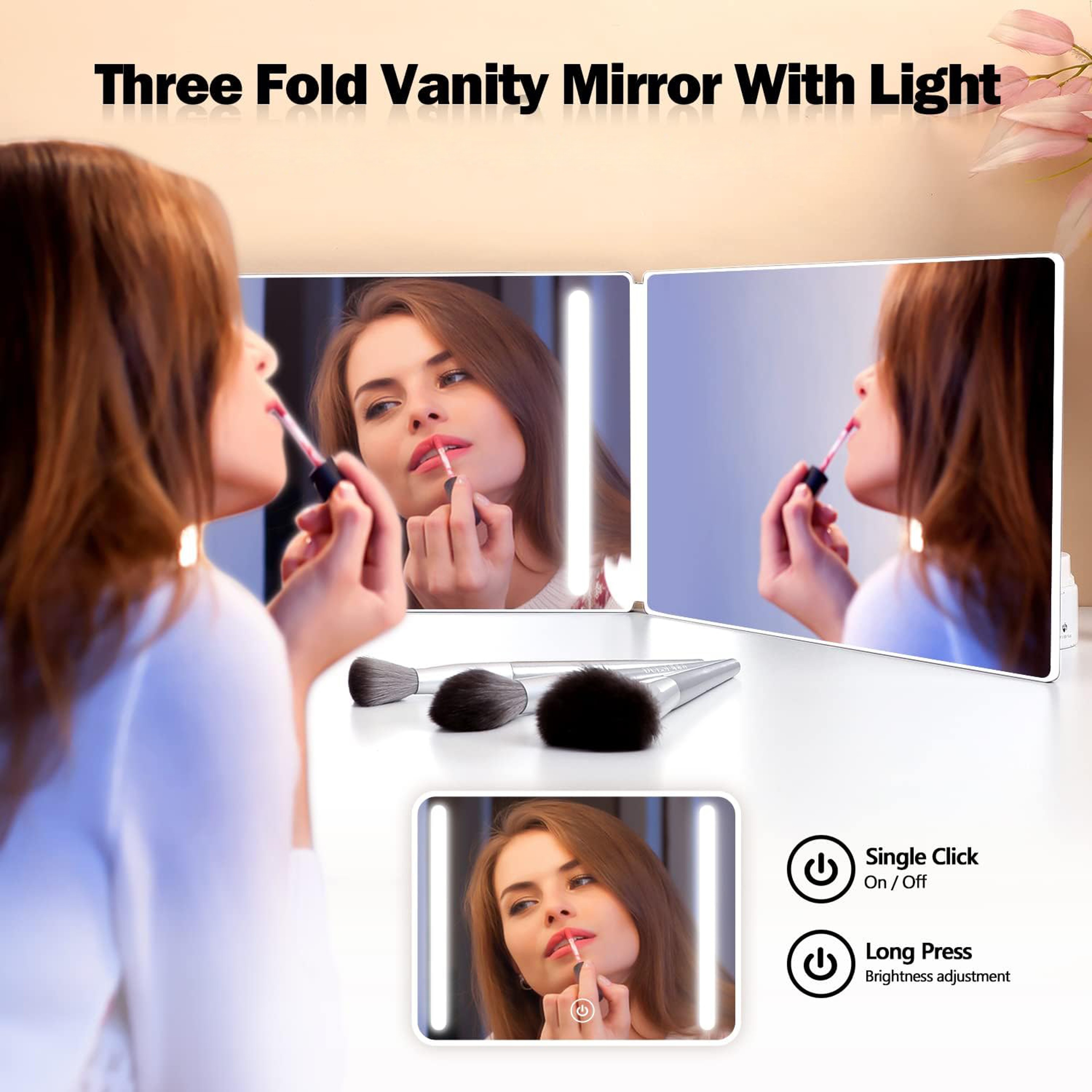 LED 3 Way Haircut Mirror with Lights Adjustable Height Trifold Self Haircut Mirror for DIY Grooming – view 7