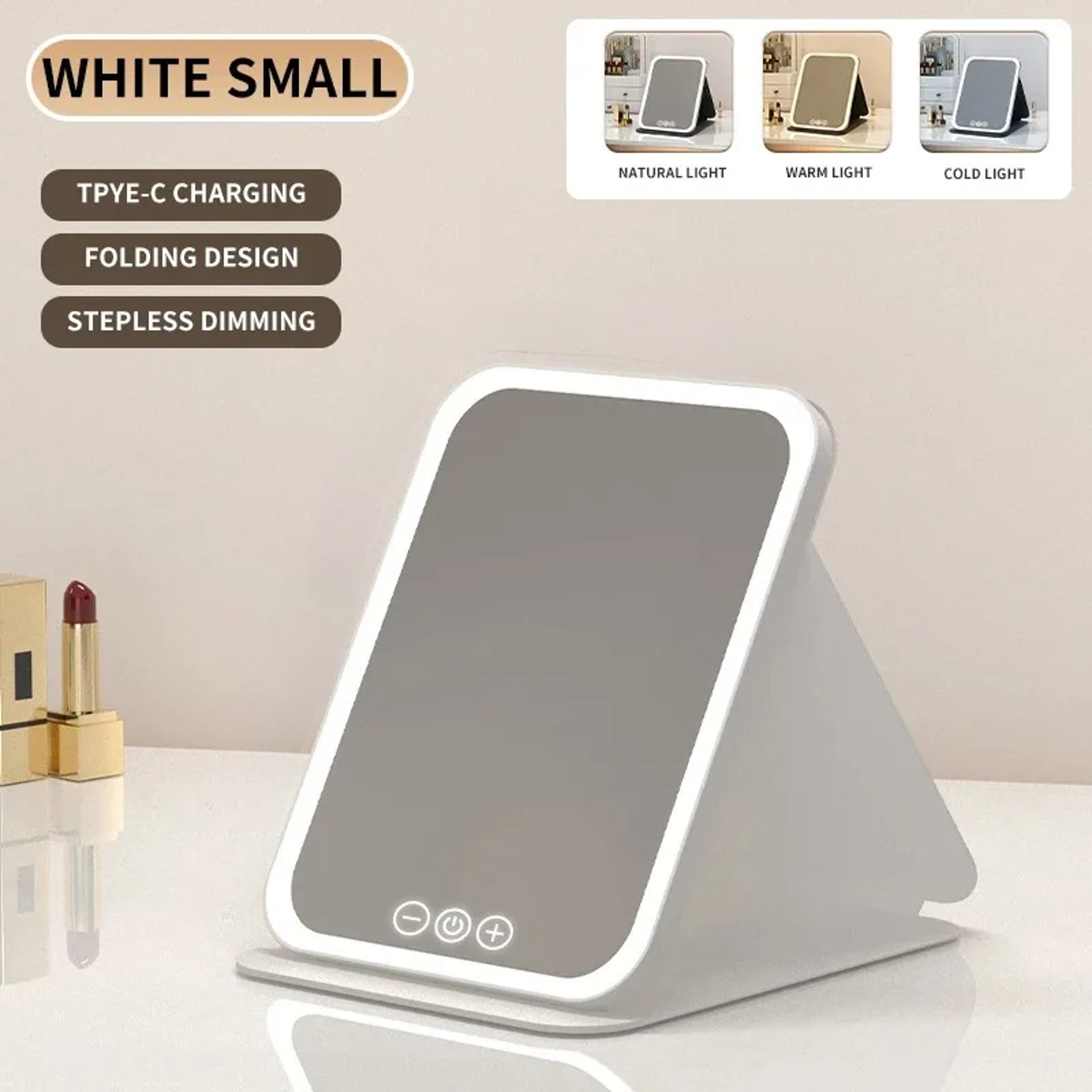 LED Makeup Mirror Rechargeable Touch Control Travel Vanity Mirror With Adjustable Lights 5