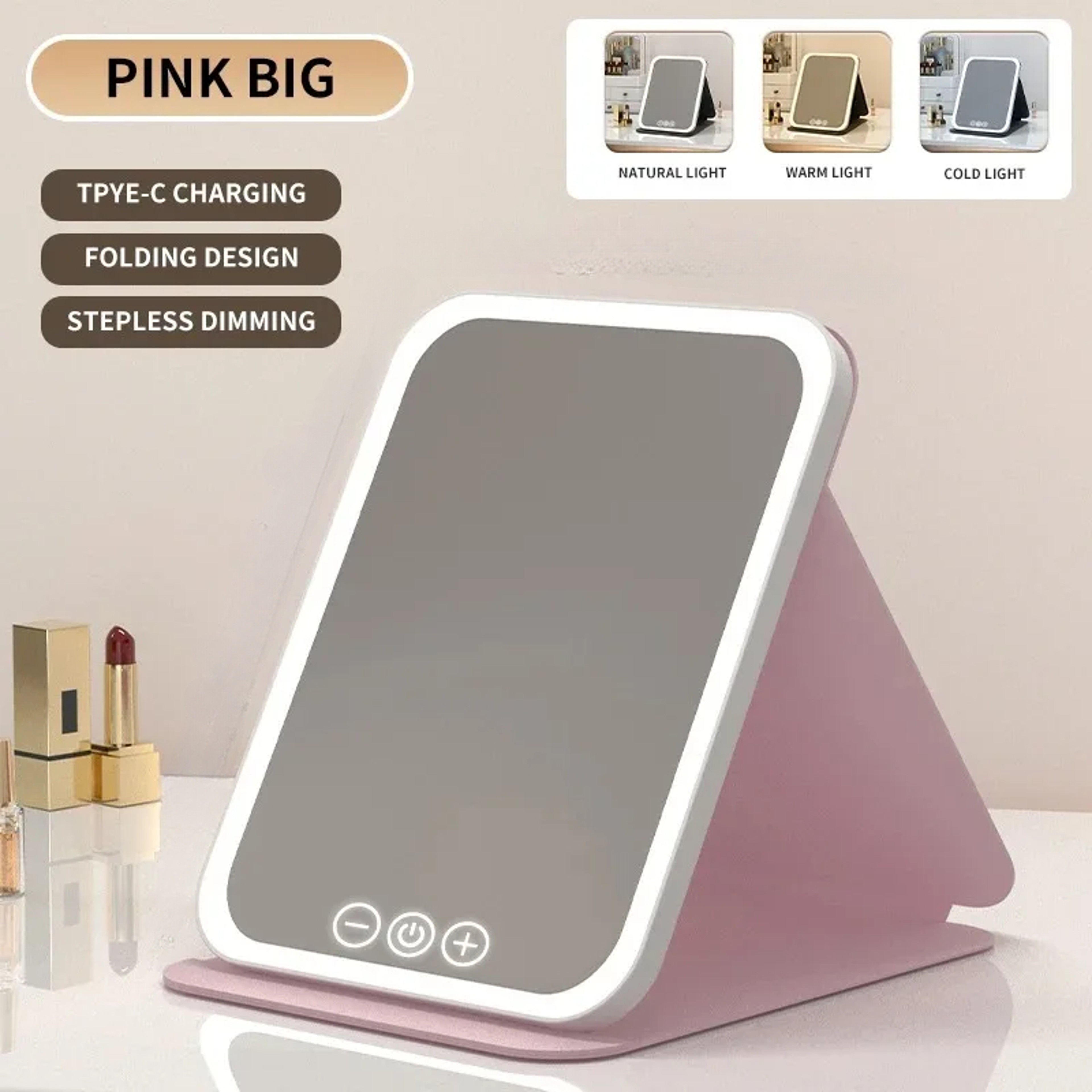 LED Makeup Mirror Rechargeable Touch Control Travel Vanity Mirror With Adjustable Lights 7