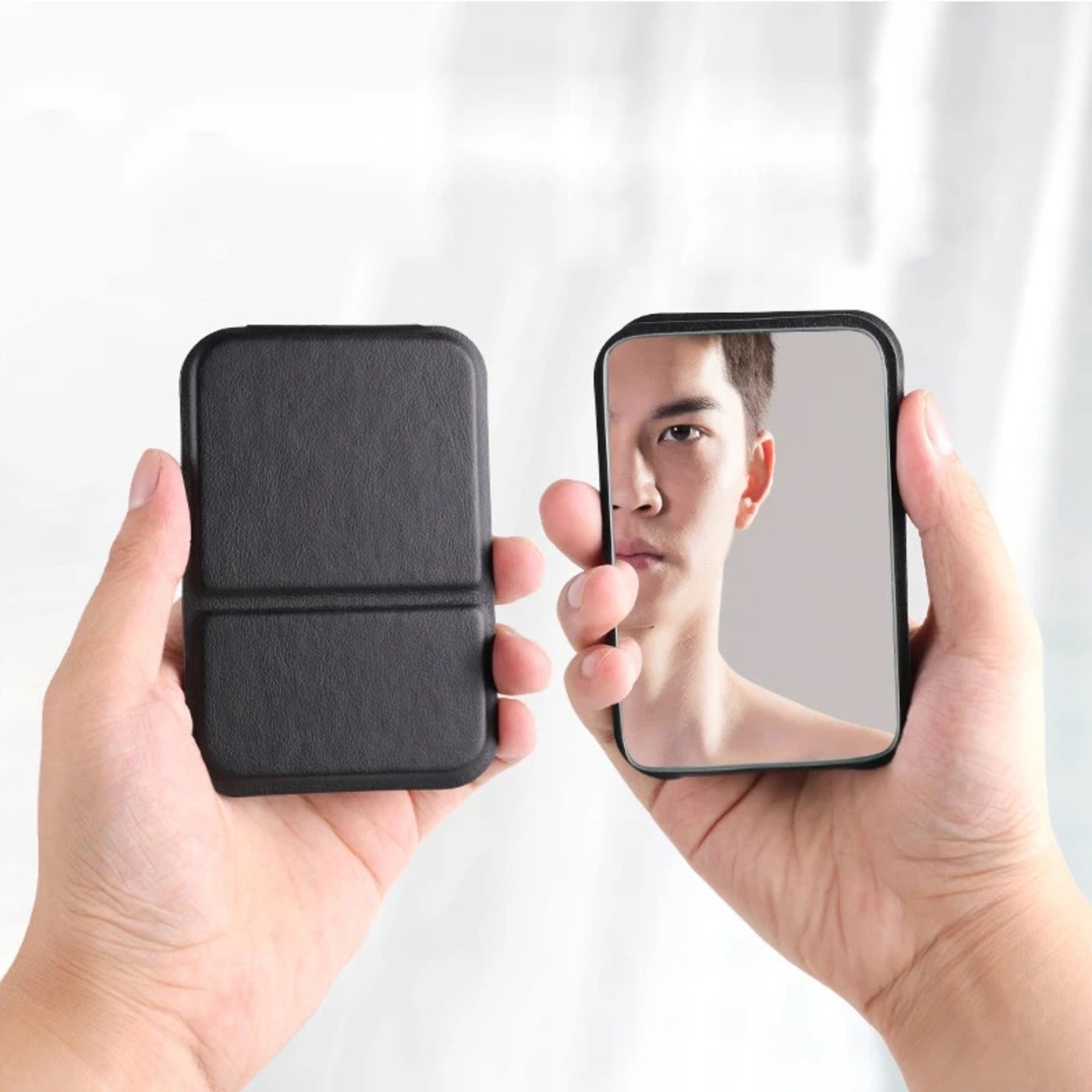 Portable Pocket Mirror with PU Leather Case Compact Makeup Travel Mirror for Women & Men – view 1