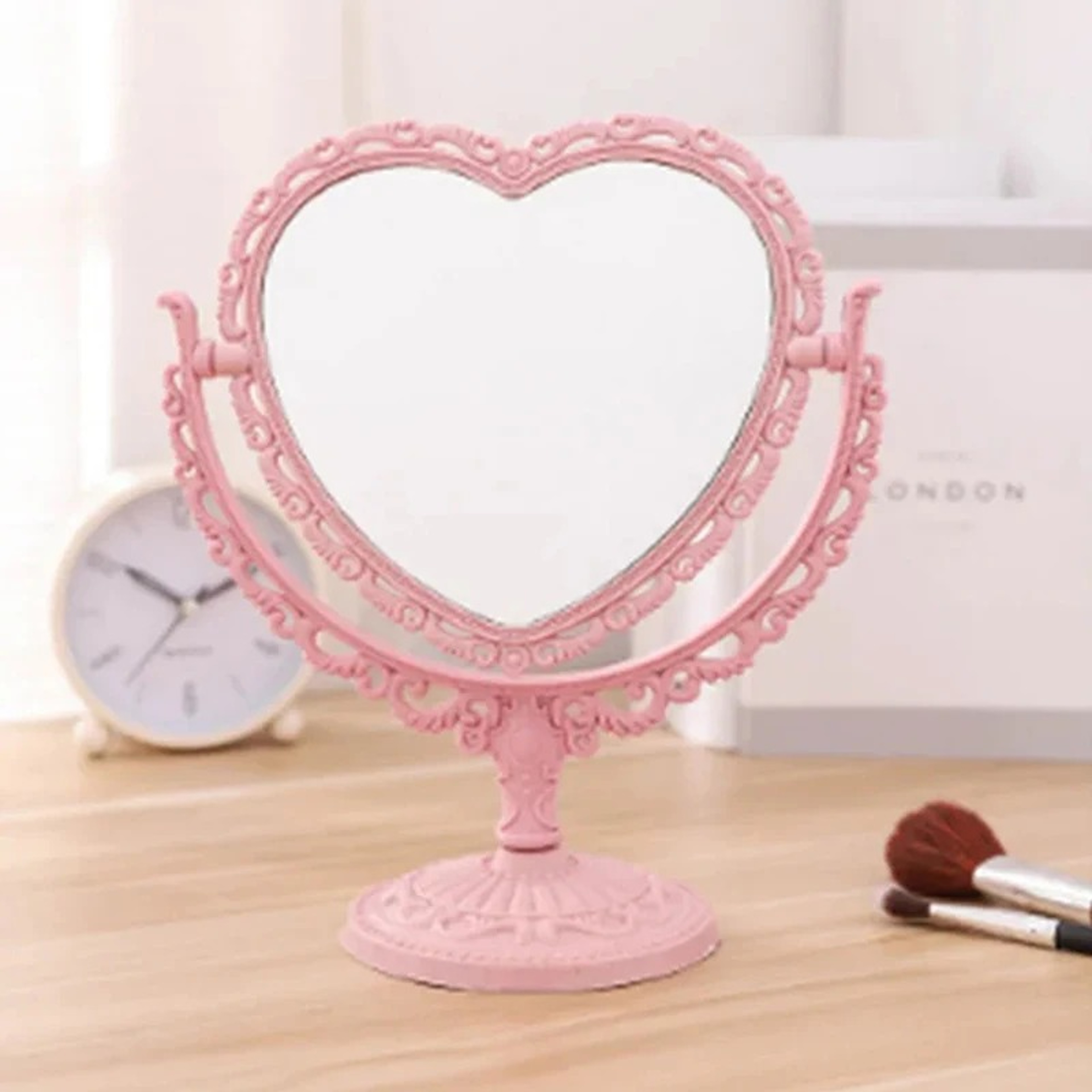Heart Makeup Mirror Double Sided Desktop Vanity Mirror with Stable Metal Base for Women – view 4