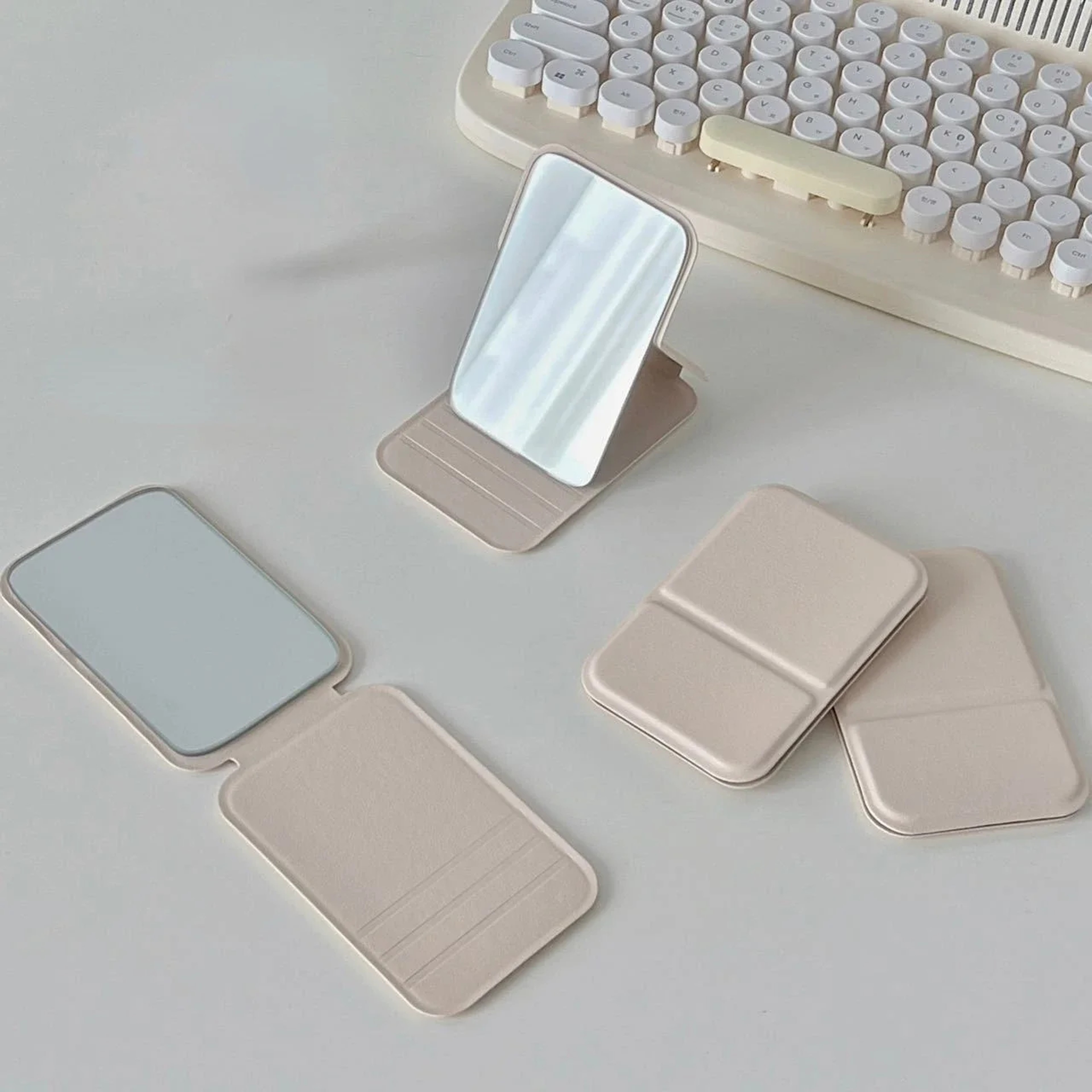 Portable Compact Makeup Mirror with PU Leather Cover Foldable Travel Pocket Vanity Mirror – view 8