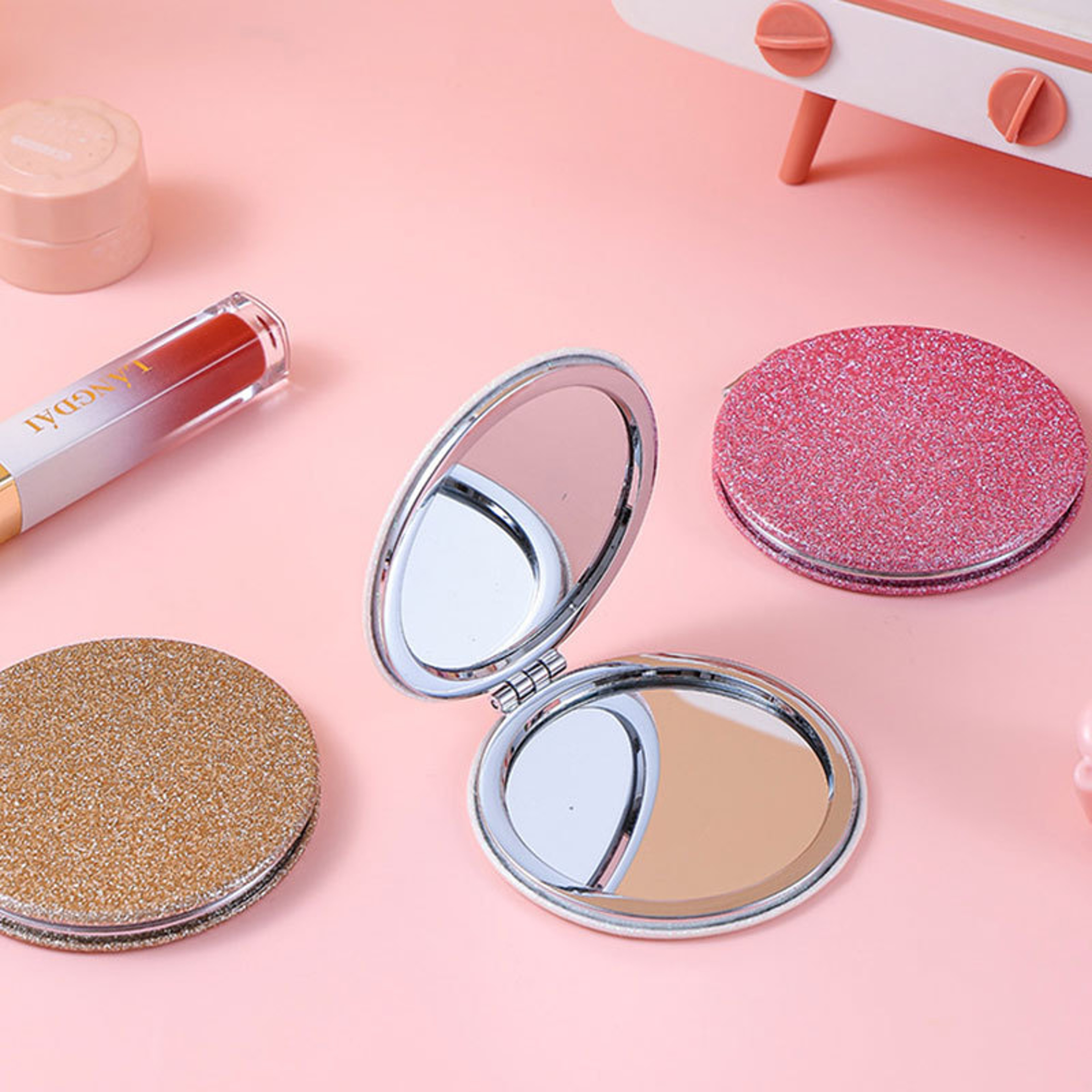 Glitter Compact Makeup Mirror Double Sided Foldable Pocket Mirror With 1X And 2X Magnification 5