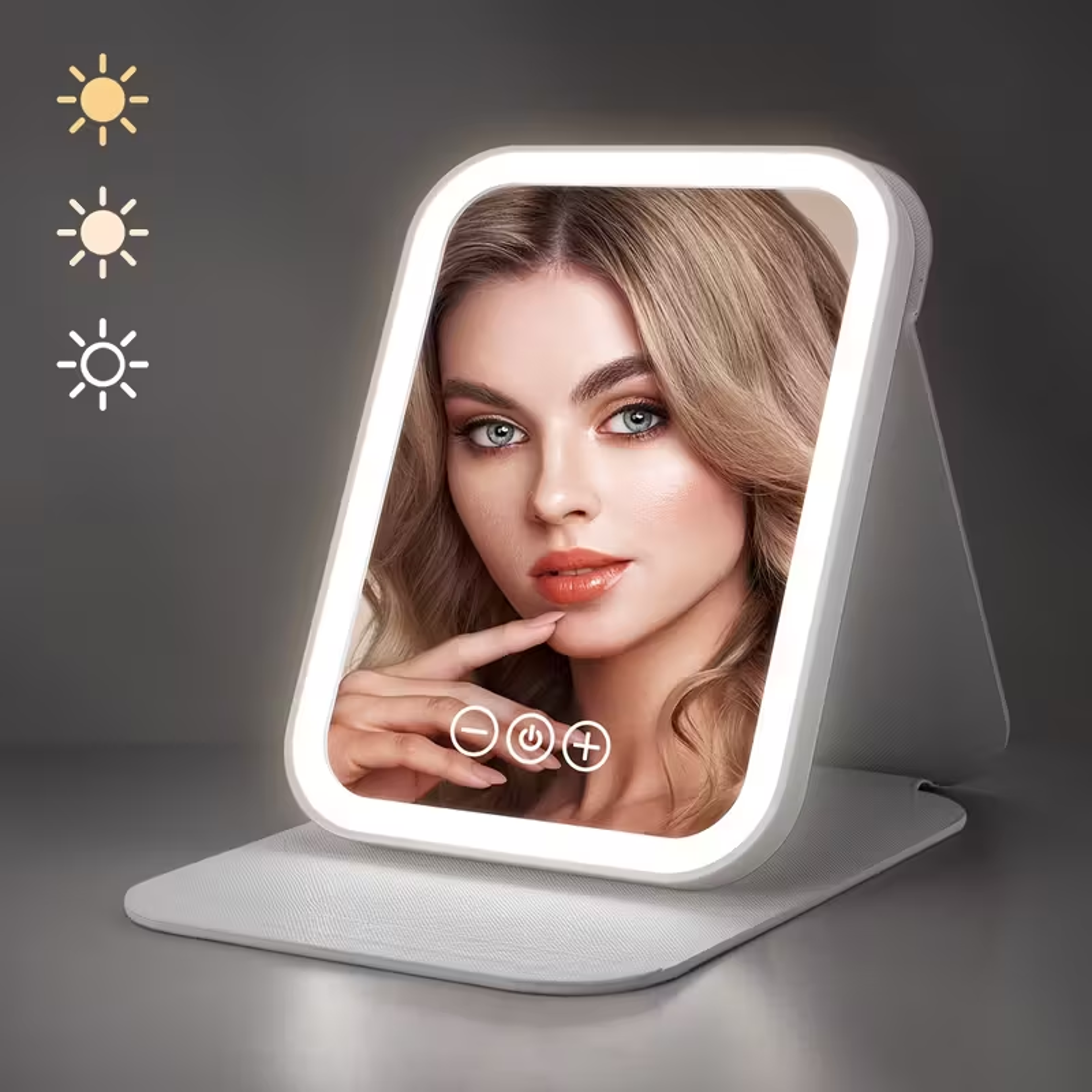 Portable LED Makeup Mirror with 3 Color Lights, Touch Screen & USB Rechargeable Travel Vanity Mirror – view 1