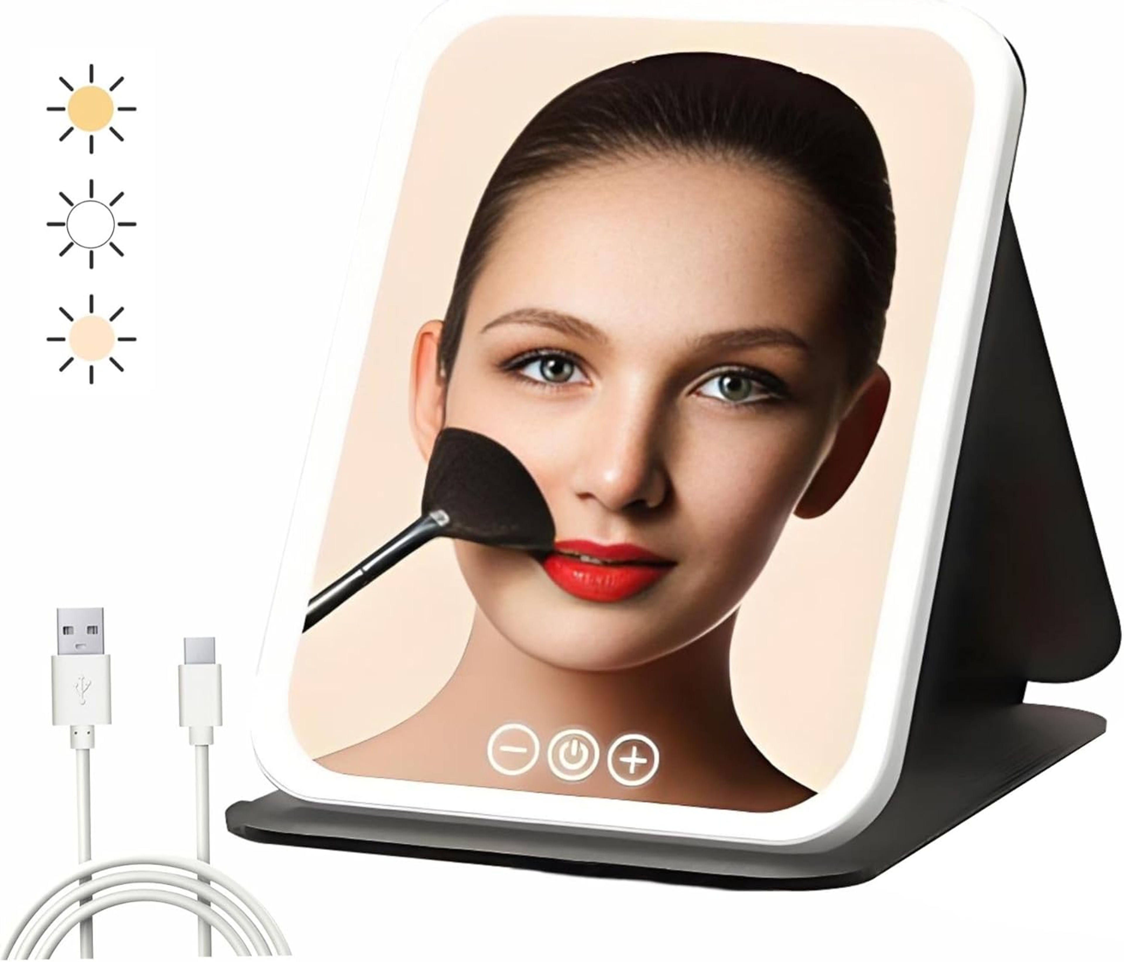 Portable LED Makeup Mirror with 3 Color Lights, Touch Screen & USB Rechargeable Travel Vanity Mirror – view 7