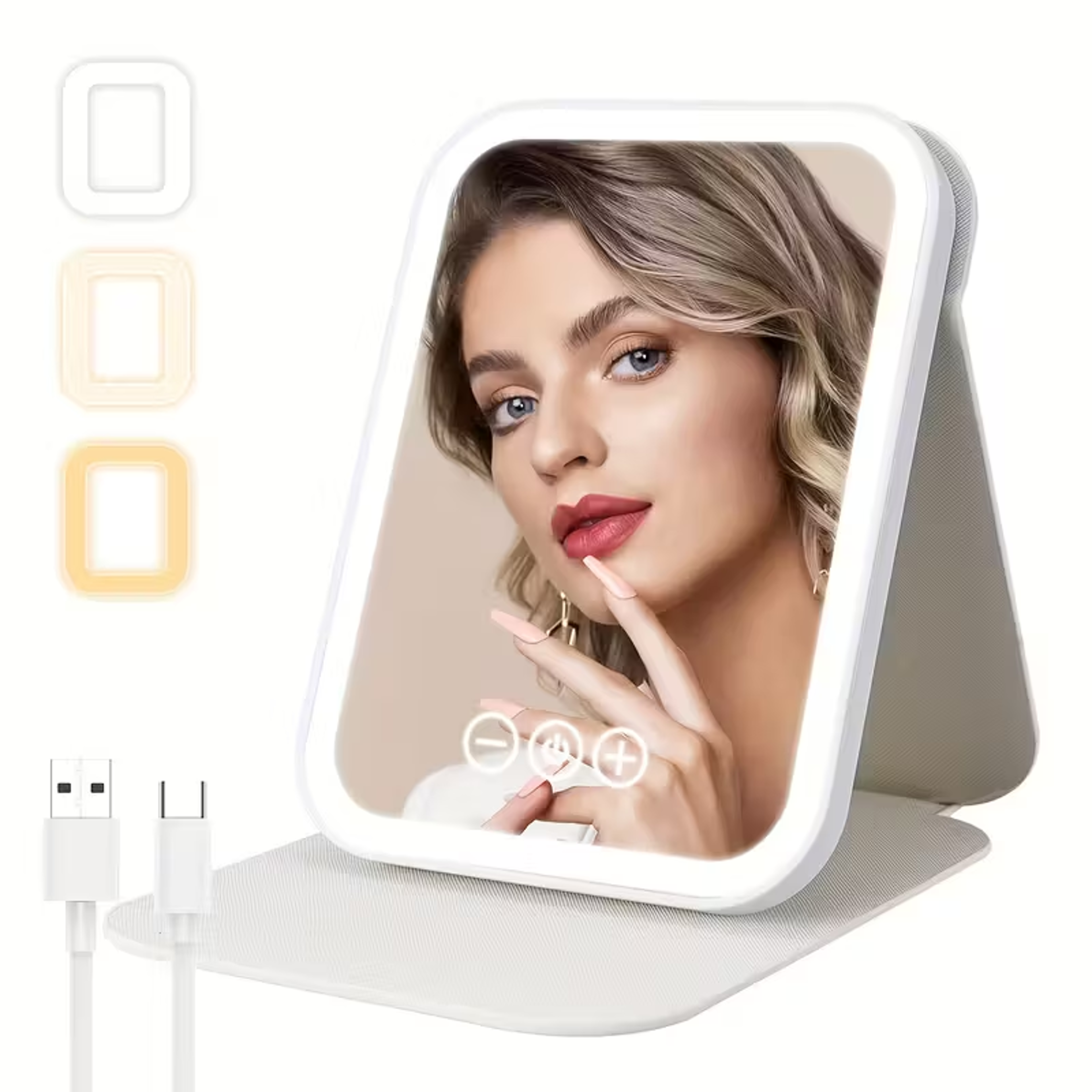 Portable LED Makeup Mirror with 3 Color Lights, Touch Screen & USB Rechargeable Travel Vanity Mirror – view 9