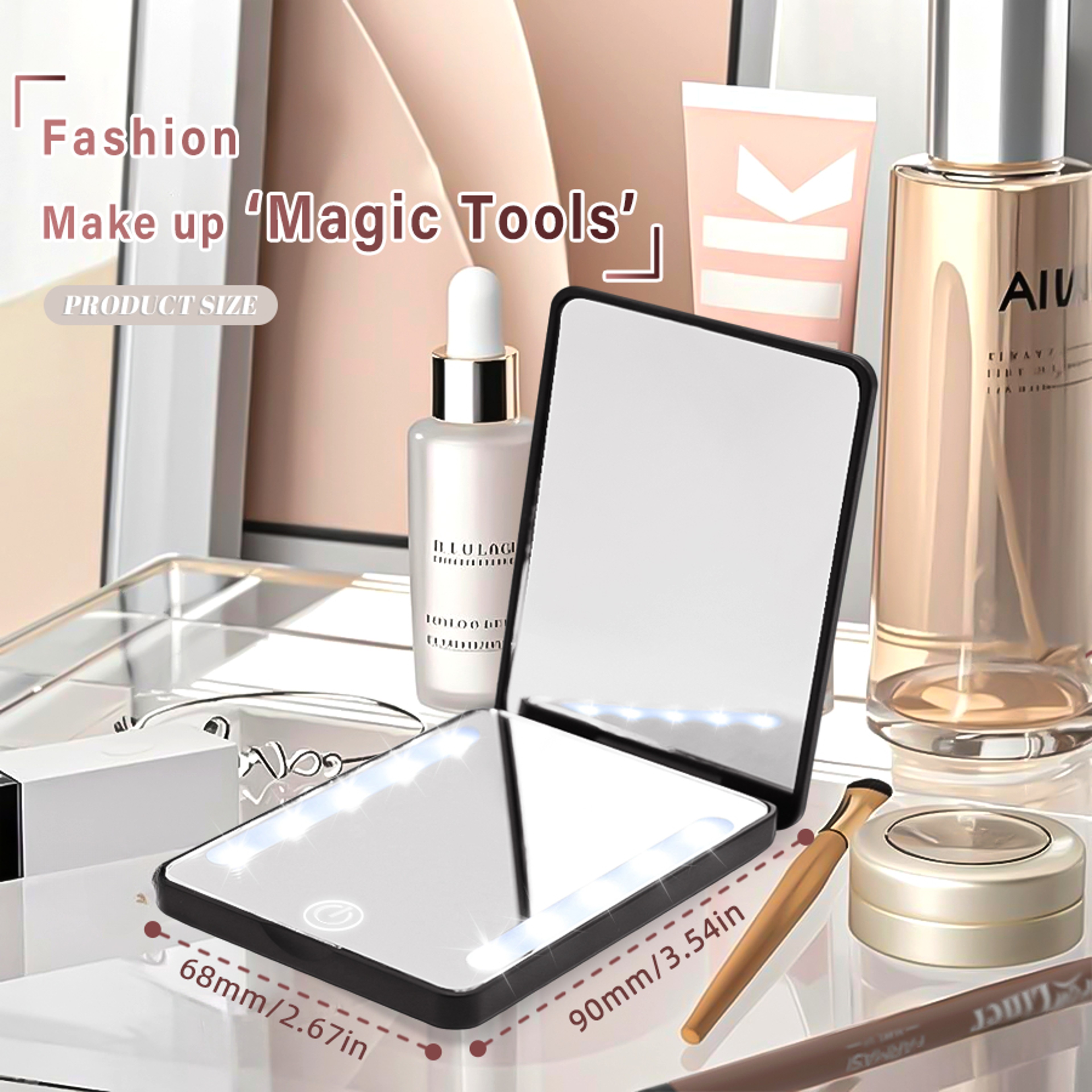 Rechargeable LED Pocket Makeup Mirror with 3X Magnification, Dimmable 3 Light Modes & Precision Tweezers – view 5