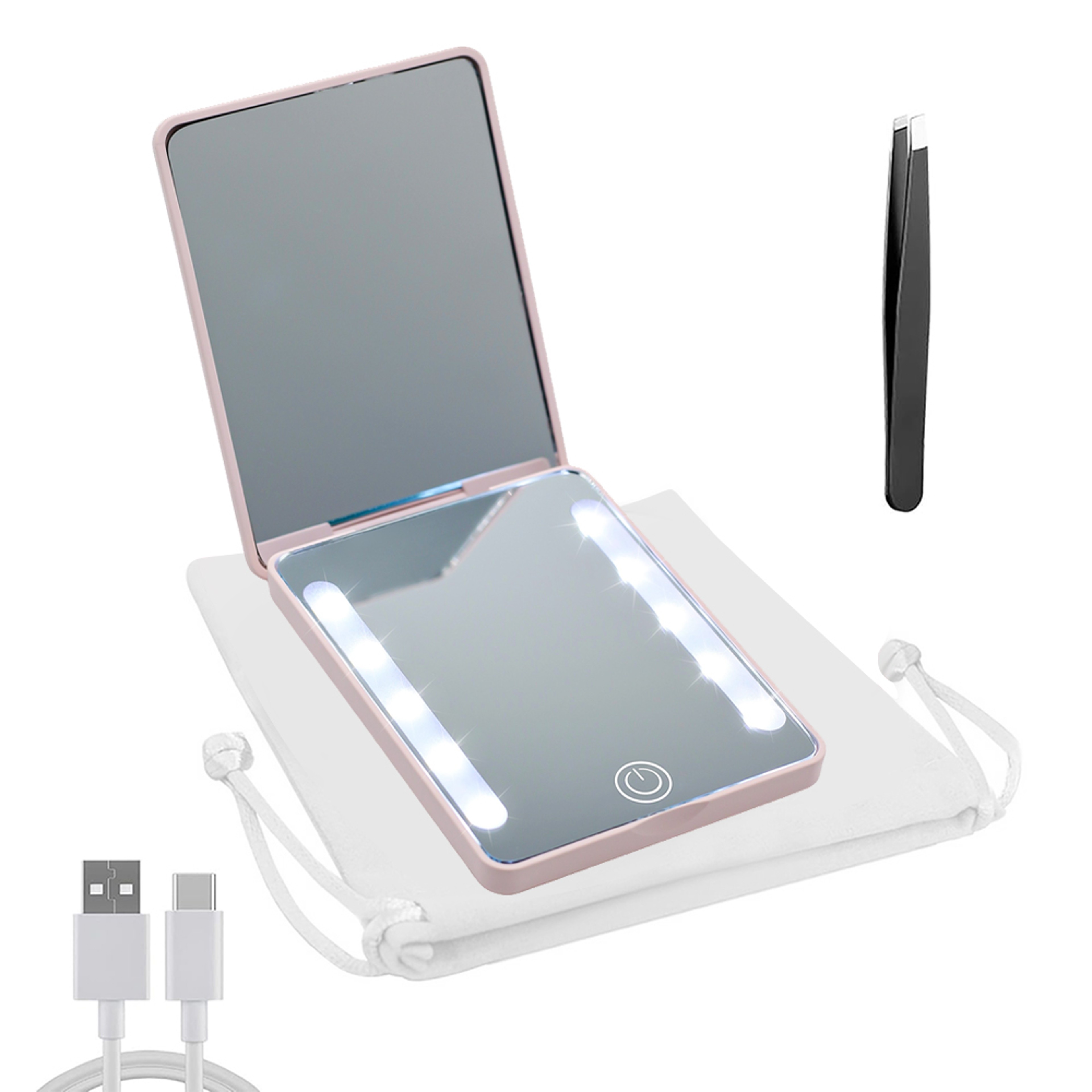Rechargeable LED Pocket Makeup Mirror with 3X Magnification, Dimmable 3 Light Modes & Precision Tweezers – view 7