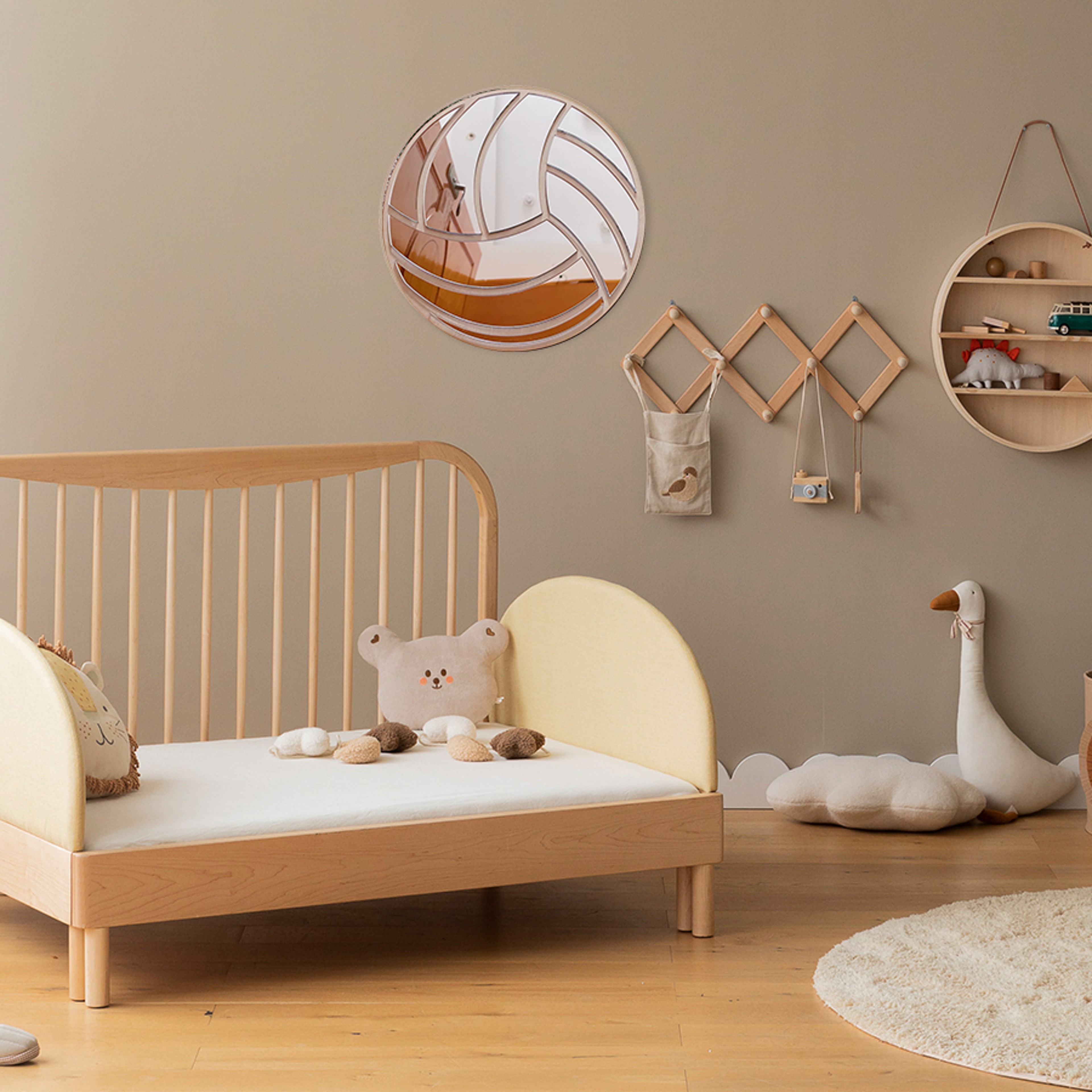 Nordic Volleyball Wall Mirror Wooden Acrylic Decorative Mirror for Kids Bedroom & Sports Room Decor – view 2
