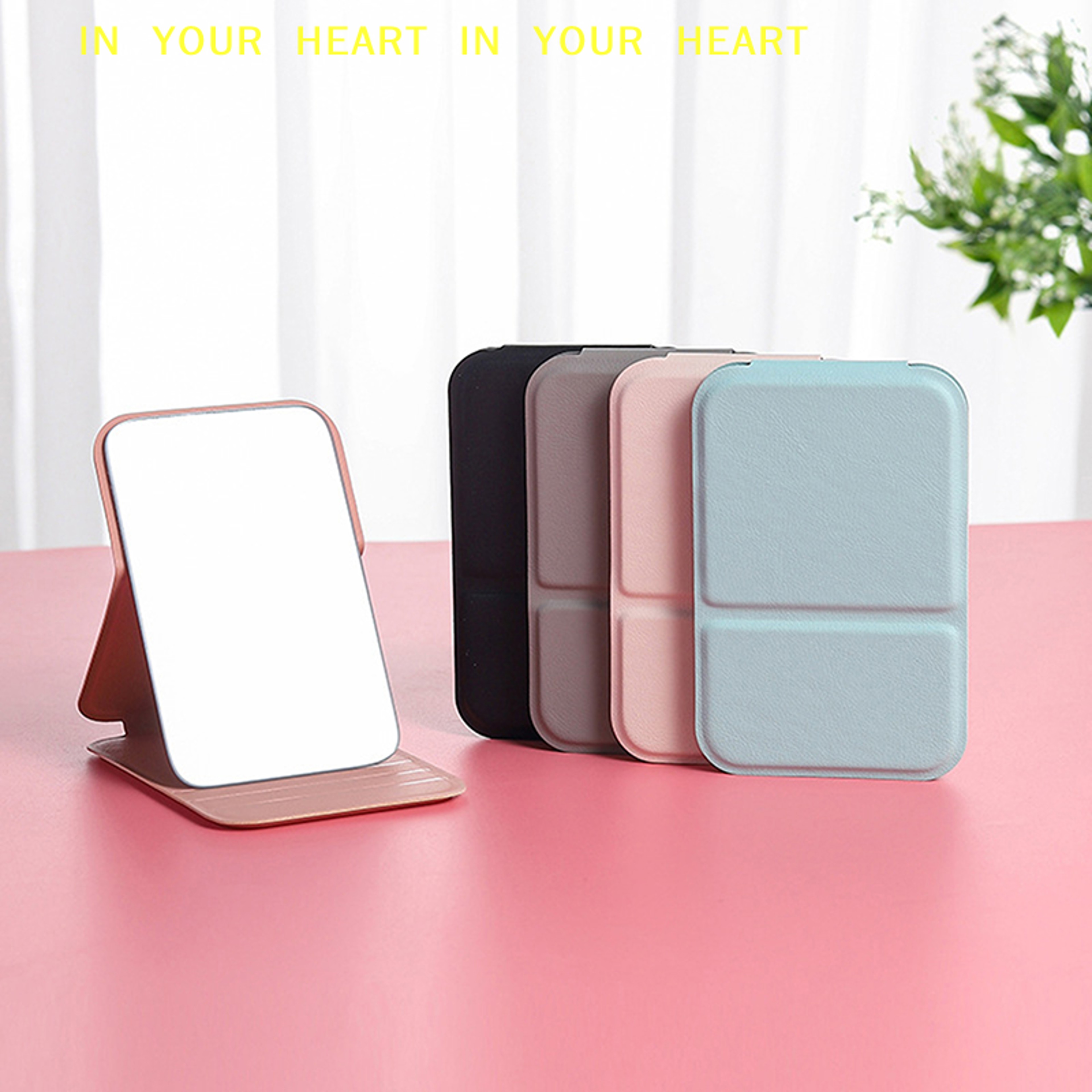 Portable Compact Makeup Mirror Foldable Travel Vanity Mirror with PU Leather Cover – view 1