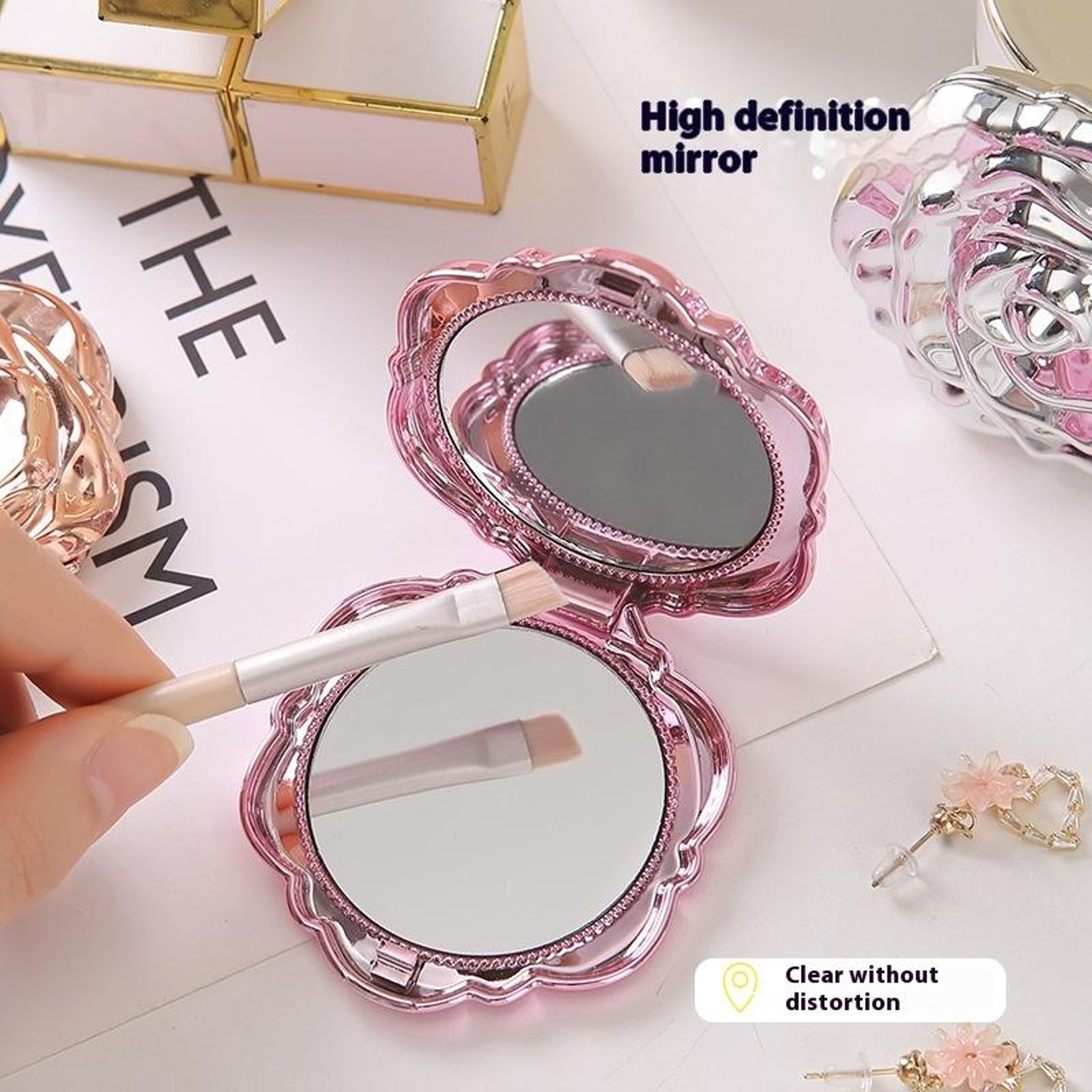 Retro Rose Compact Makeup Mirror Double Sided Pocket Mirror for Travel & Everyday Touch-Ups – view 2