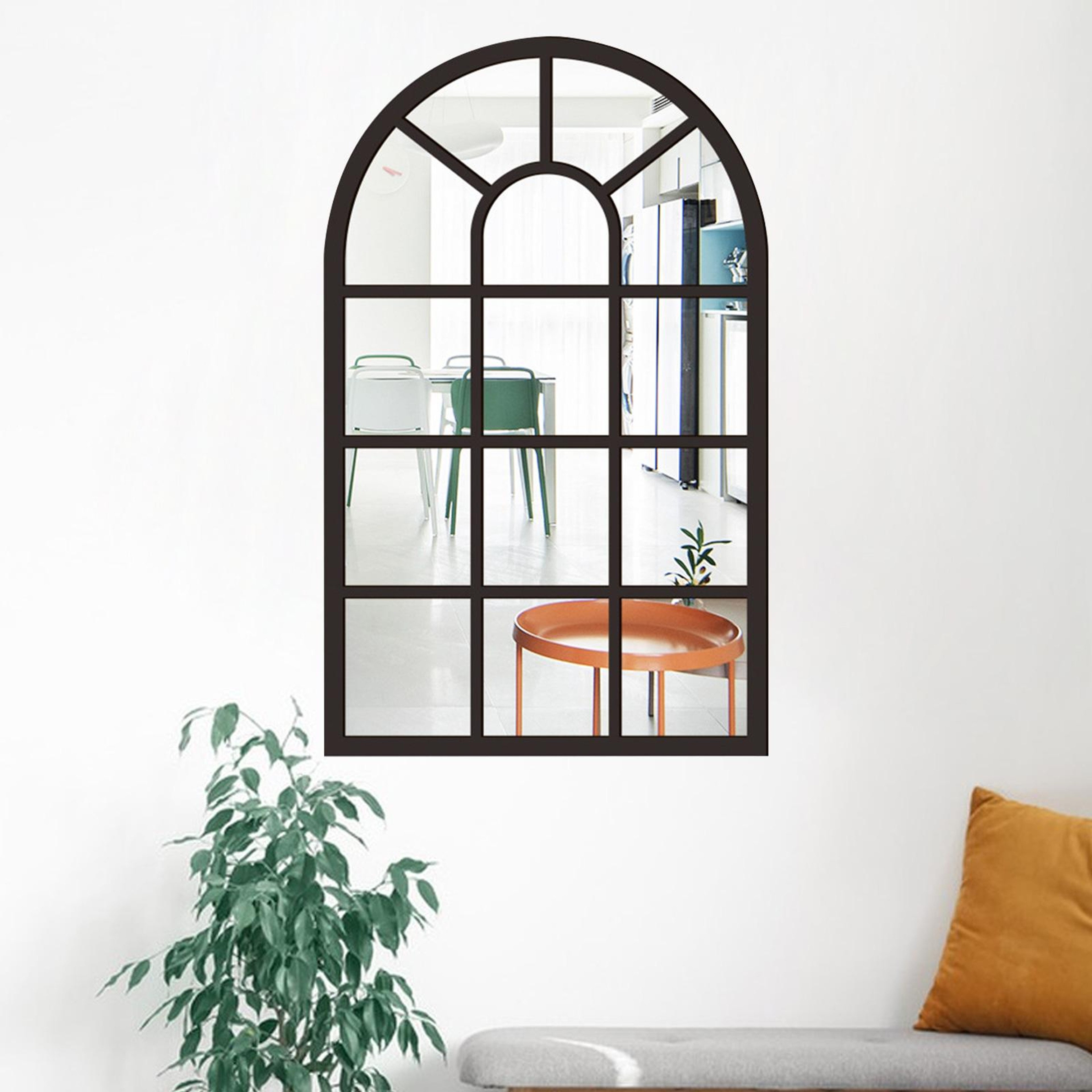Modern Arched Wall Mirror Window Pane Decorative Mirror for Entryway, Bathroom & Living Room – view 9