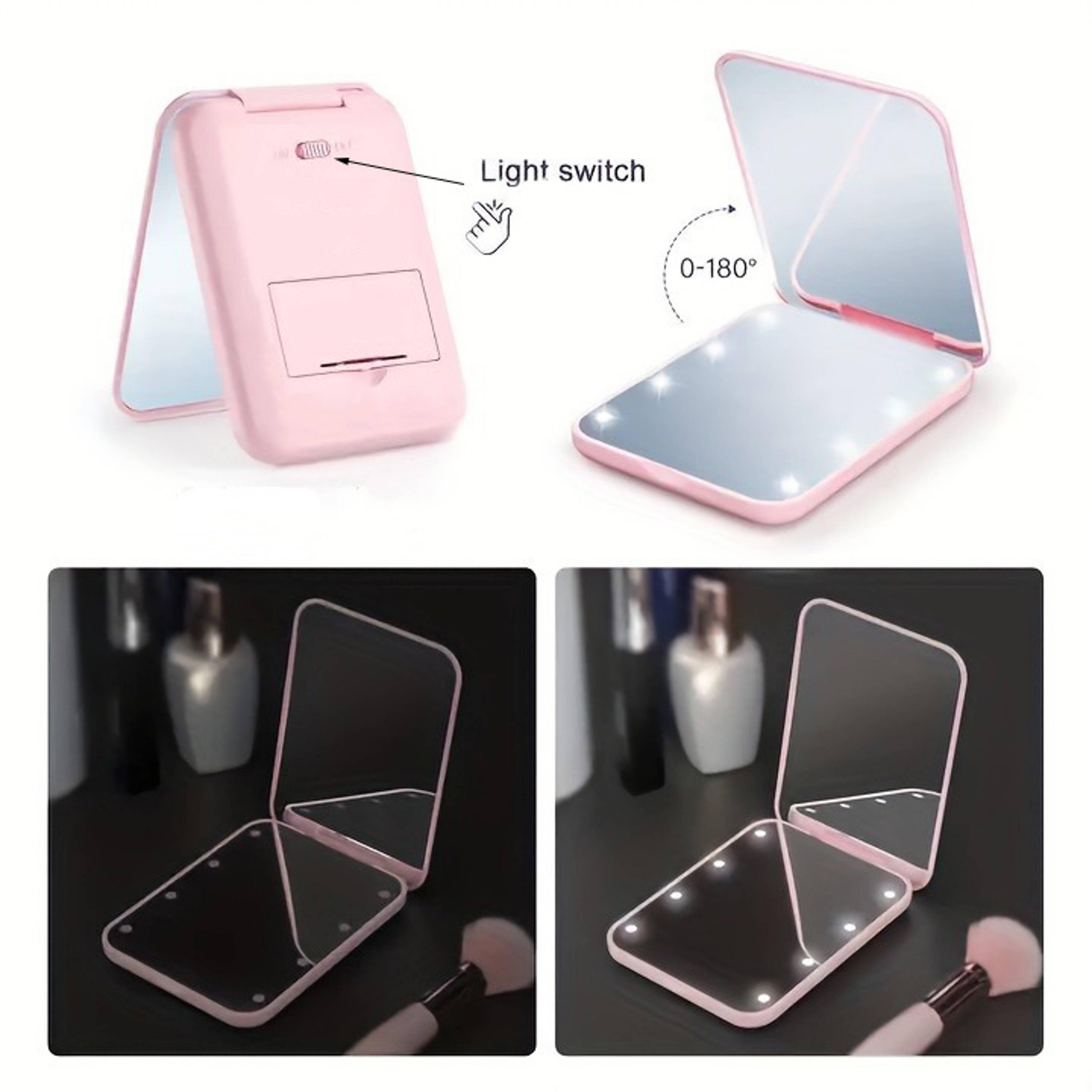 LED Compact Makeup Mirror With Light 3X Magnifying Travel Pocket Mirror Foldable Portable Vanity Mi 3