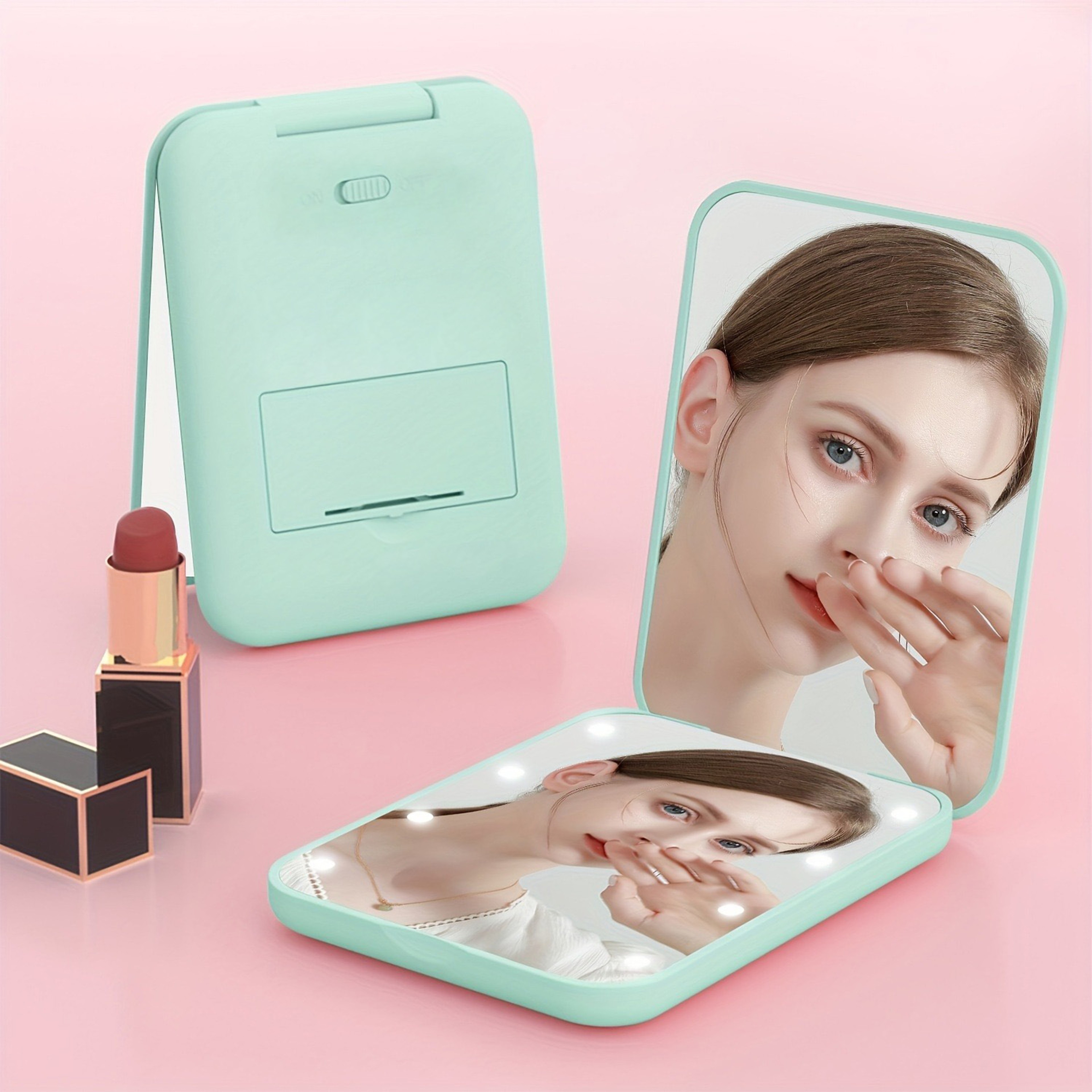 LED Compact Makeup Mirror With Light 3X Magnifying Travel Pocket Mirror Foldable Portable Vanity Mi 7
