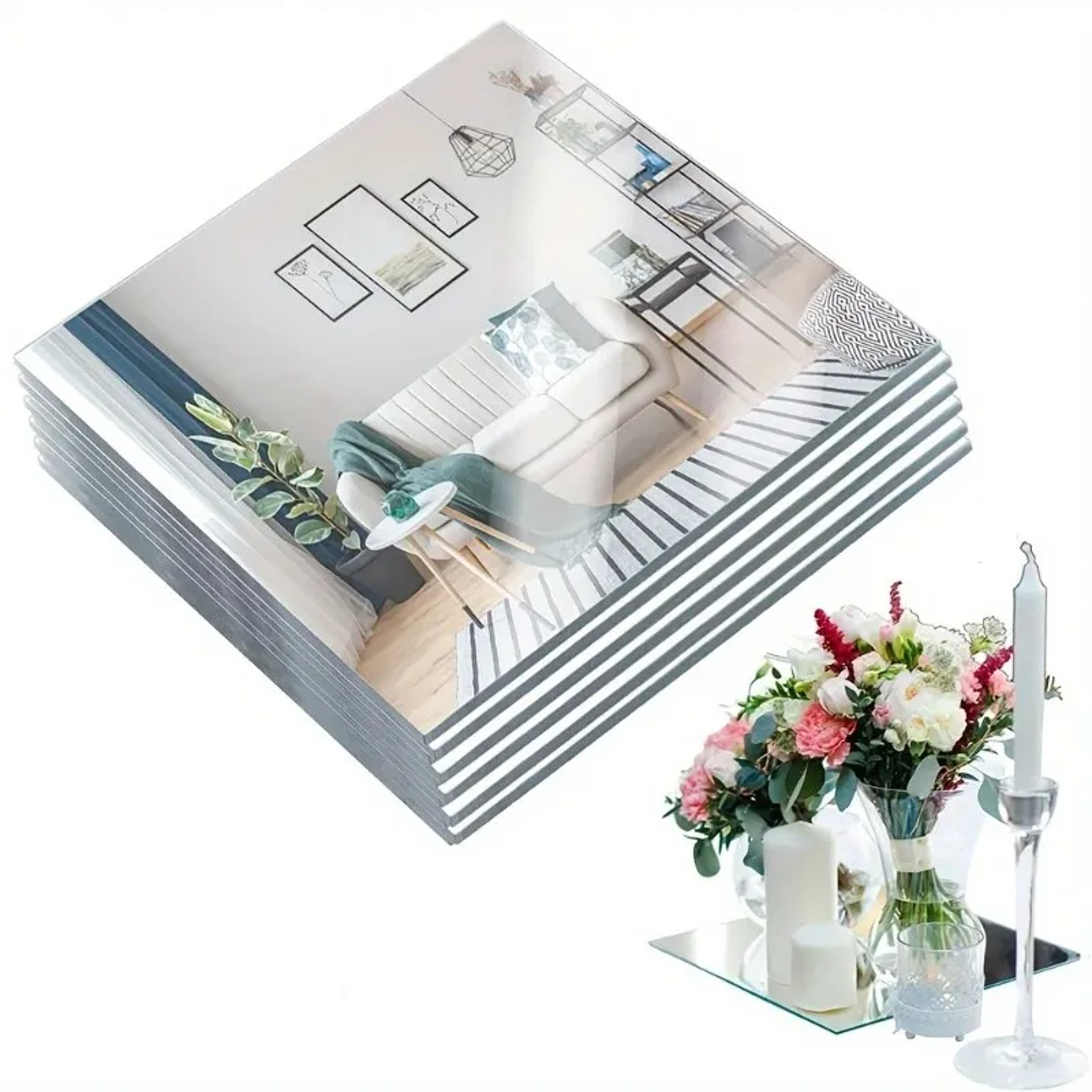 Acrylic Mirror Stickers Self Adhesive Wall Mirror Tiles for Bedroom Bathroom Decor – view 2