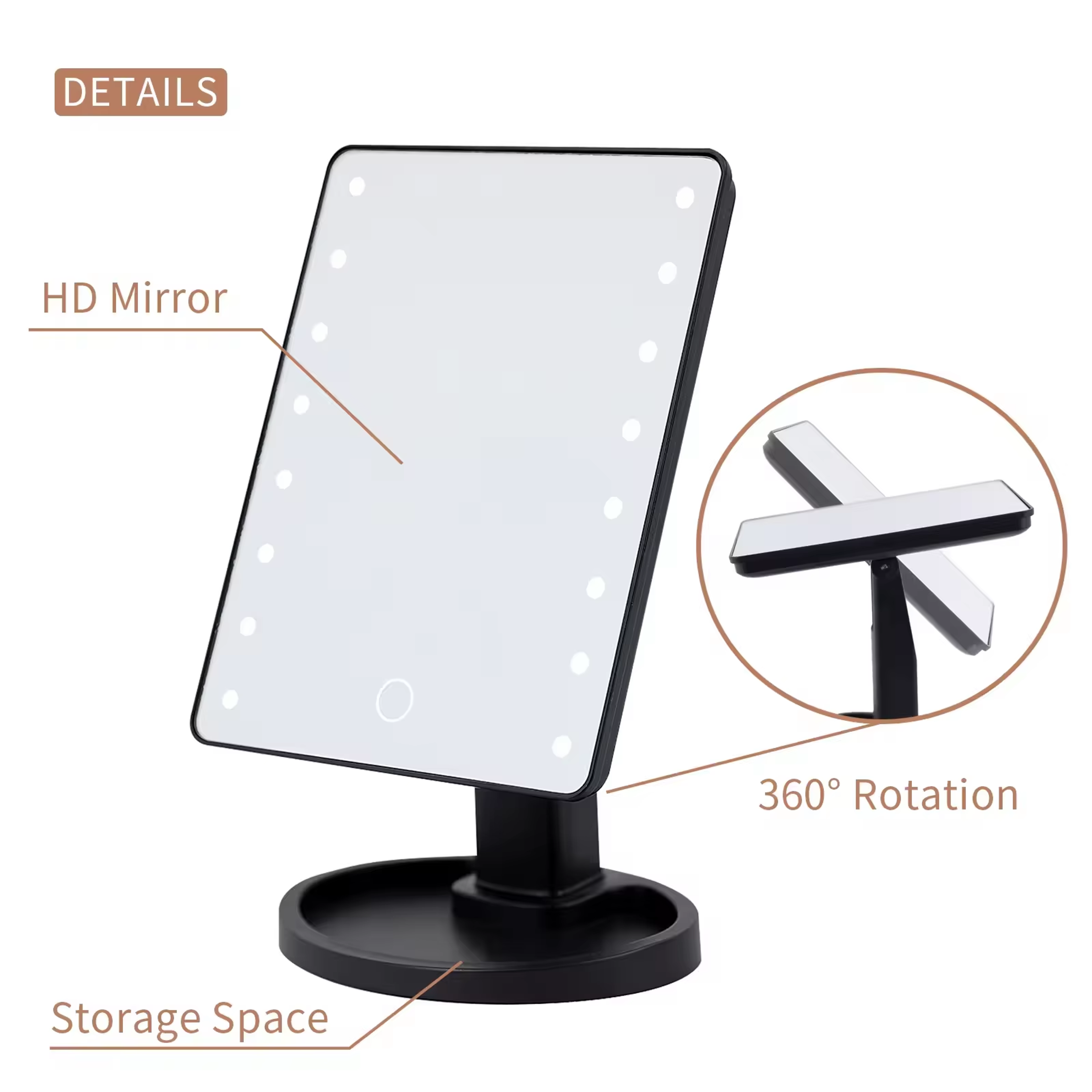LED Vanity Mirror with Touch Screen, Adjustable Brightness & 360° Rotating Lighted Makeup Mirror – view 3