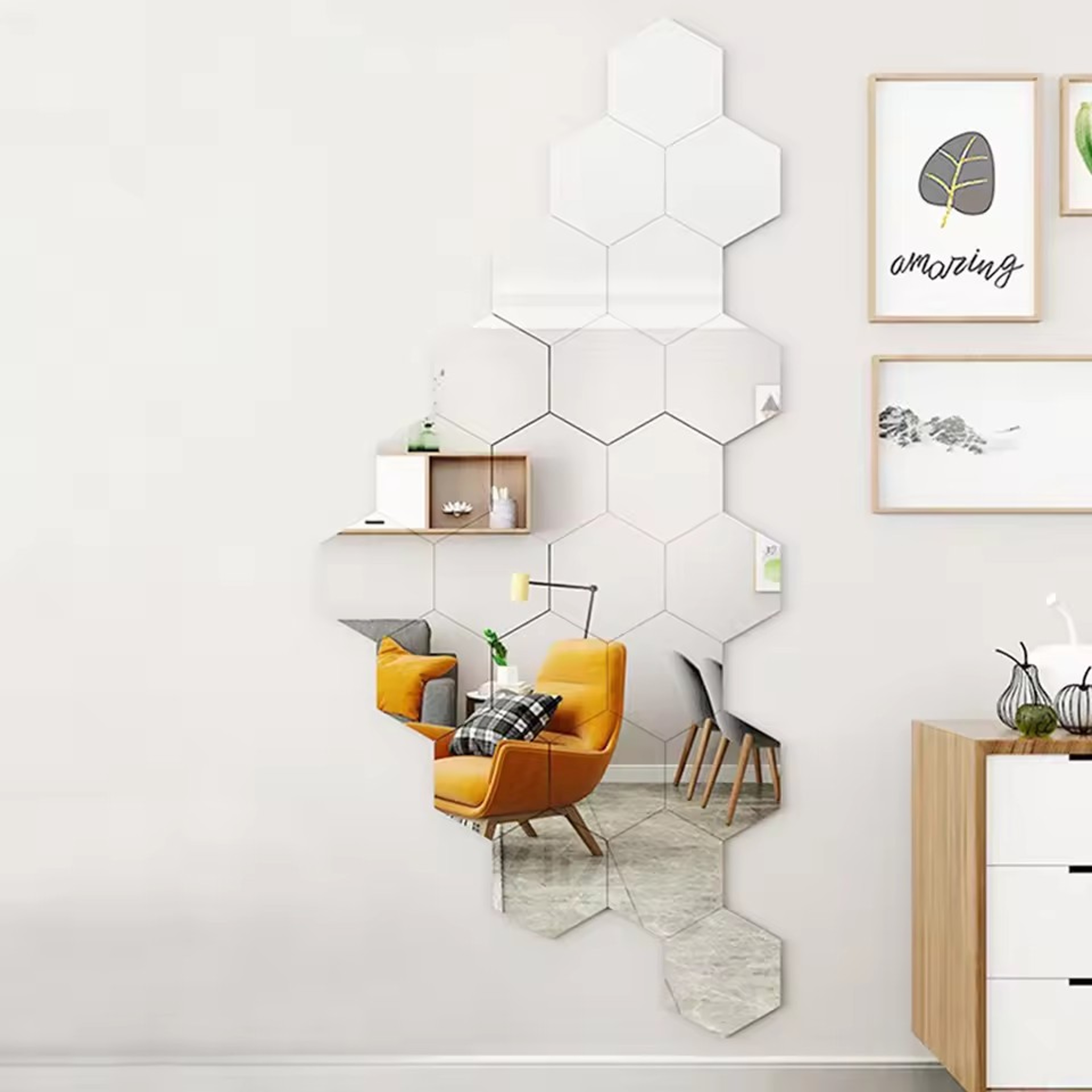 Hexagon Mirror Wall Stickers Self Adhesive Acrylic 3D Wall Decor for Home – view 5