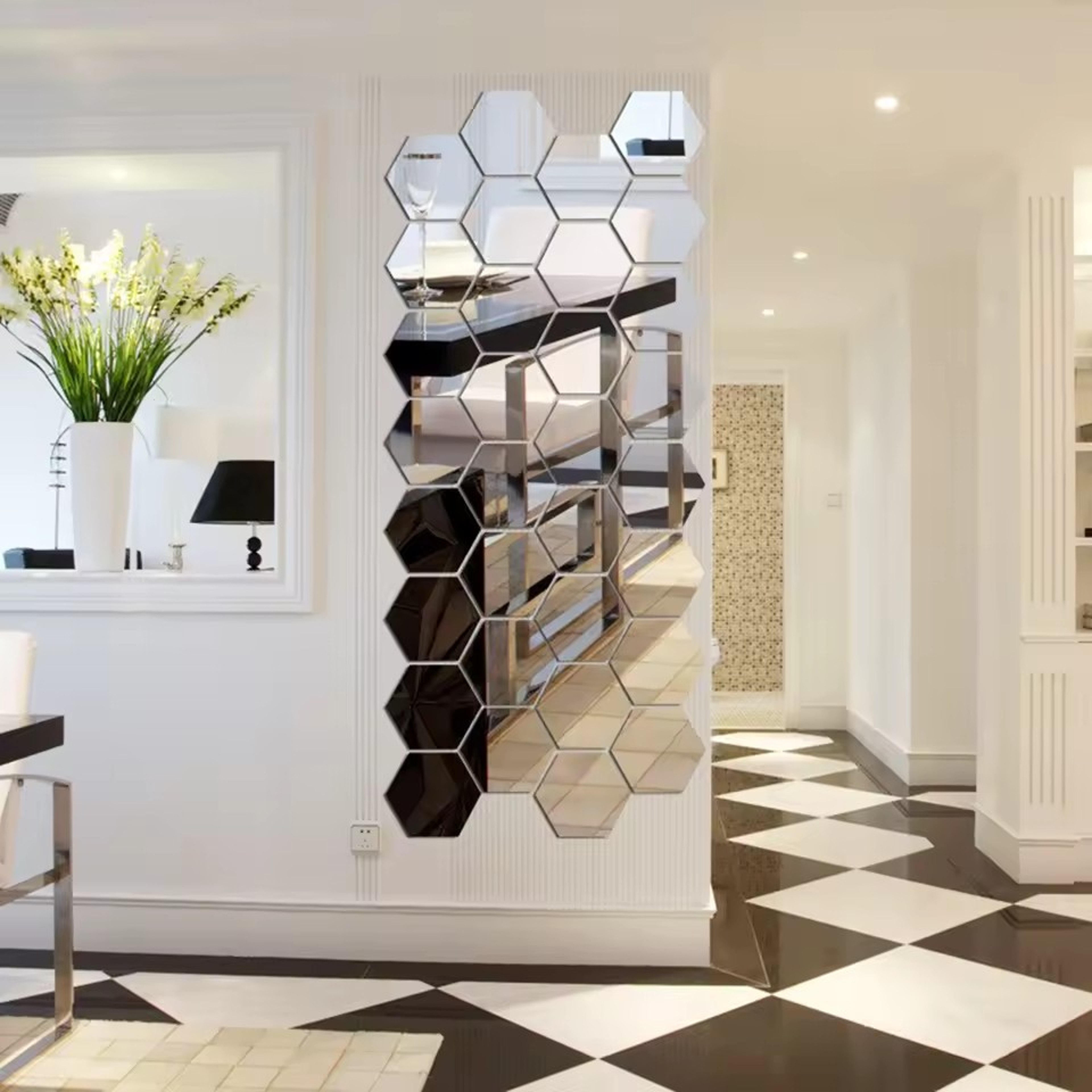 Hexagon Mirror Wall Stickers Self Adhesive Acrylic 3D Wall Decor for Home – view 6