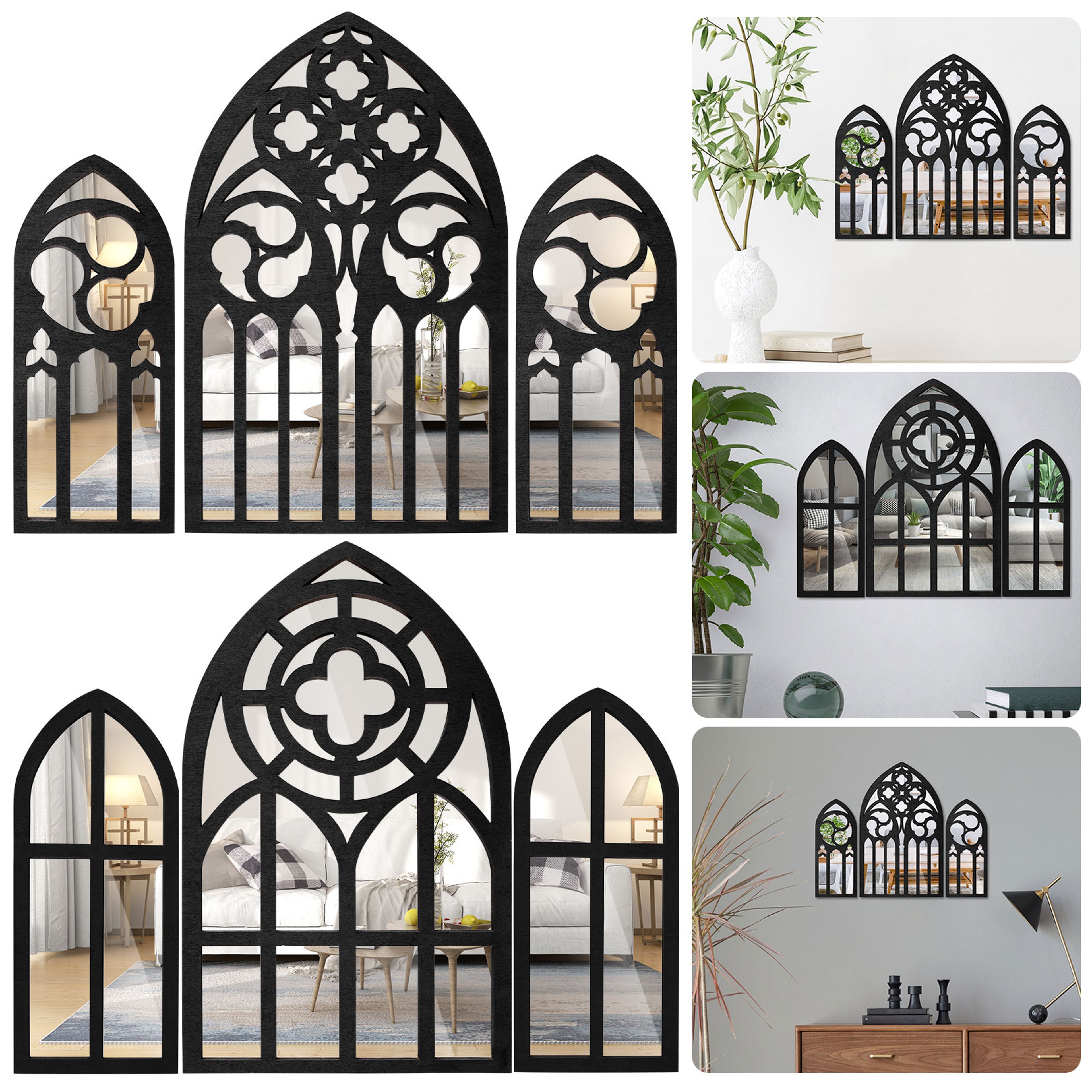 Vintage Gothic Wall Mirror Set with Cathedral Arch Design for Bedroom & Living Room Decor – view 6