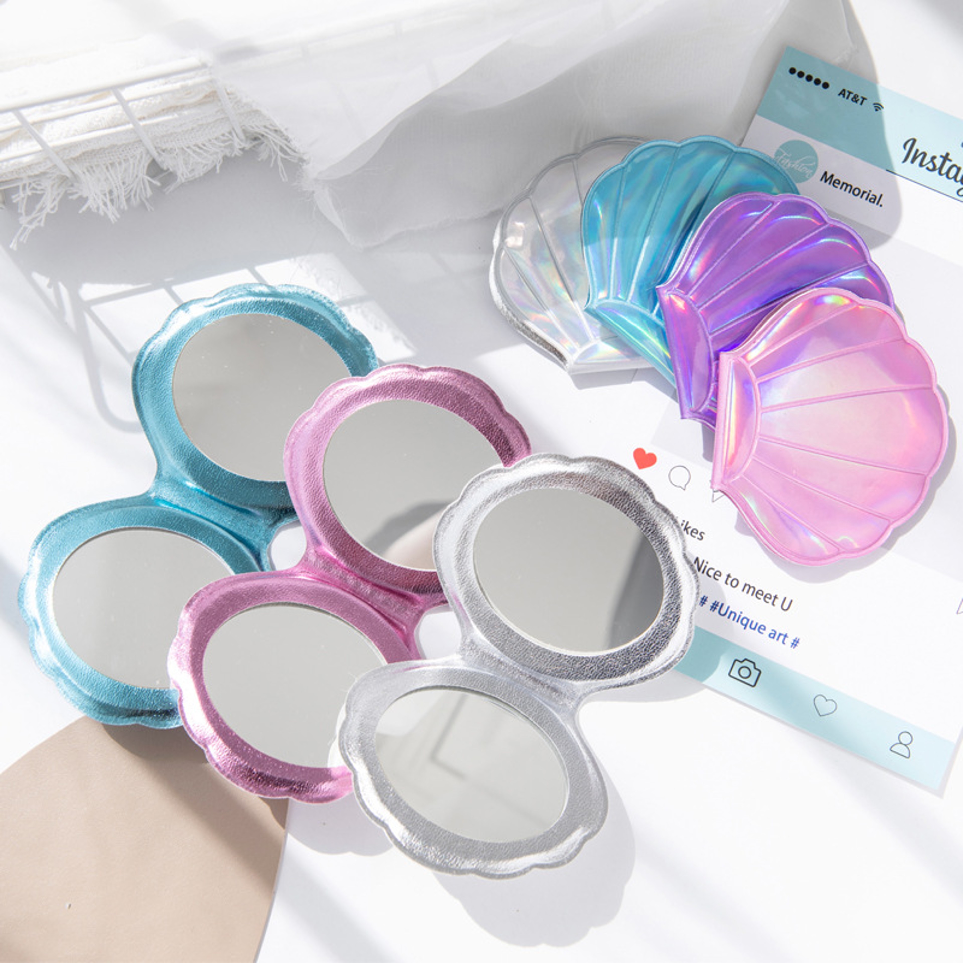 Dream Laser Shell Compact Mirror with 2X Magnifying Double Sided Portable Makeup Mirror – view 2