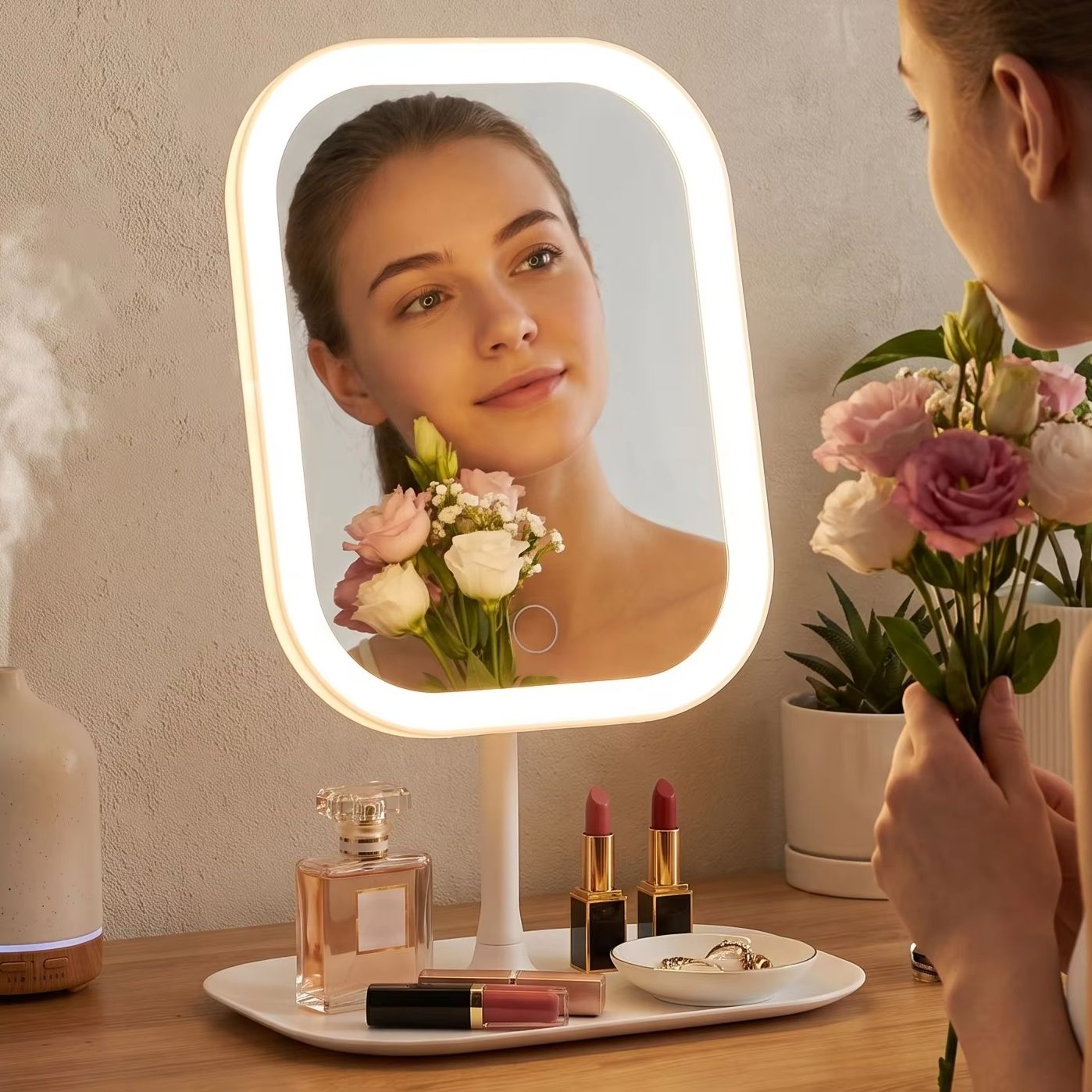 Portable LED Makeup Mirror with 3 Color Lights Touch Control Desktop Vanity Mirror – view 1