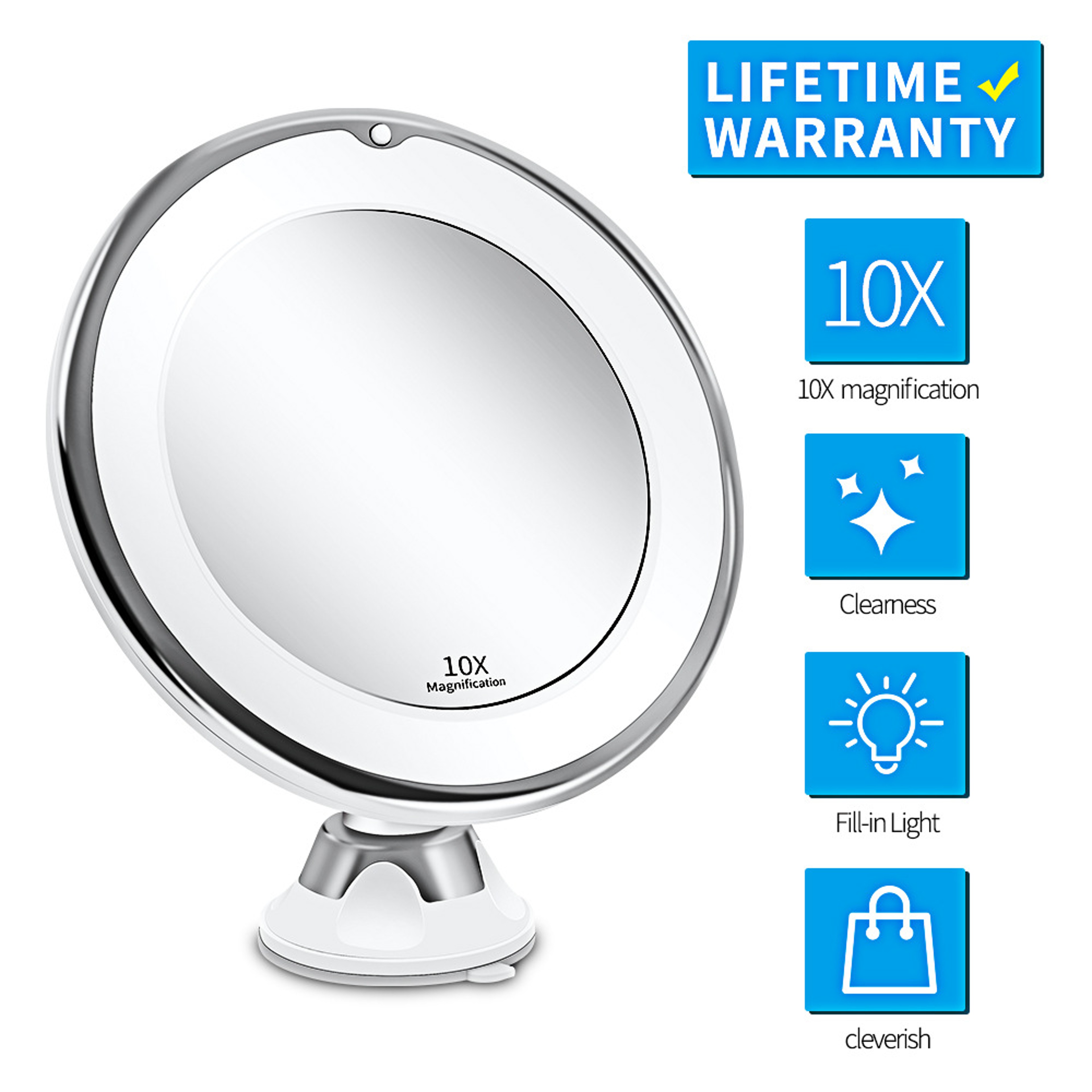 Lighted Makeup Mirror with Magnifying Mirror, 14 LED Lights, Double-Sided LED Vanity Mirror with Suction Base – view 2