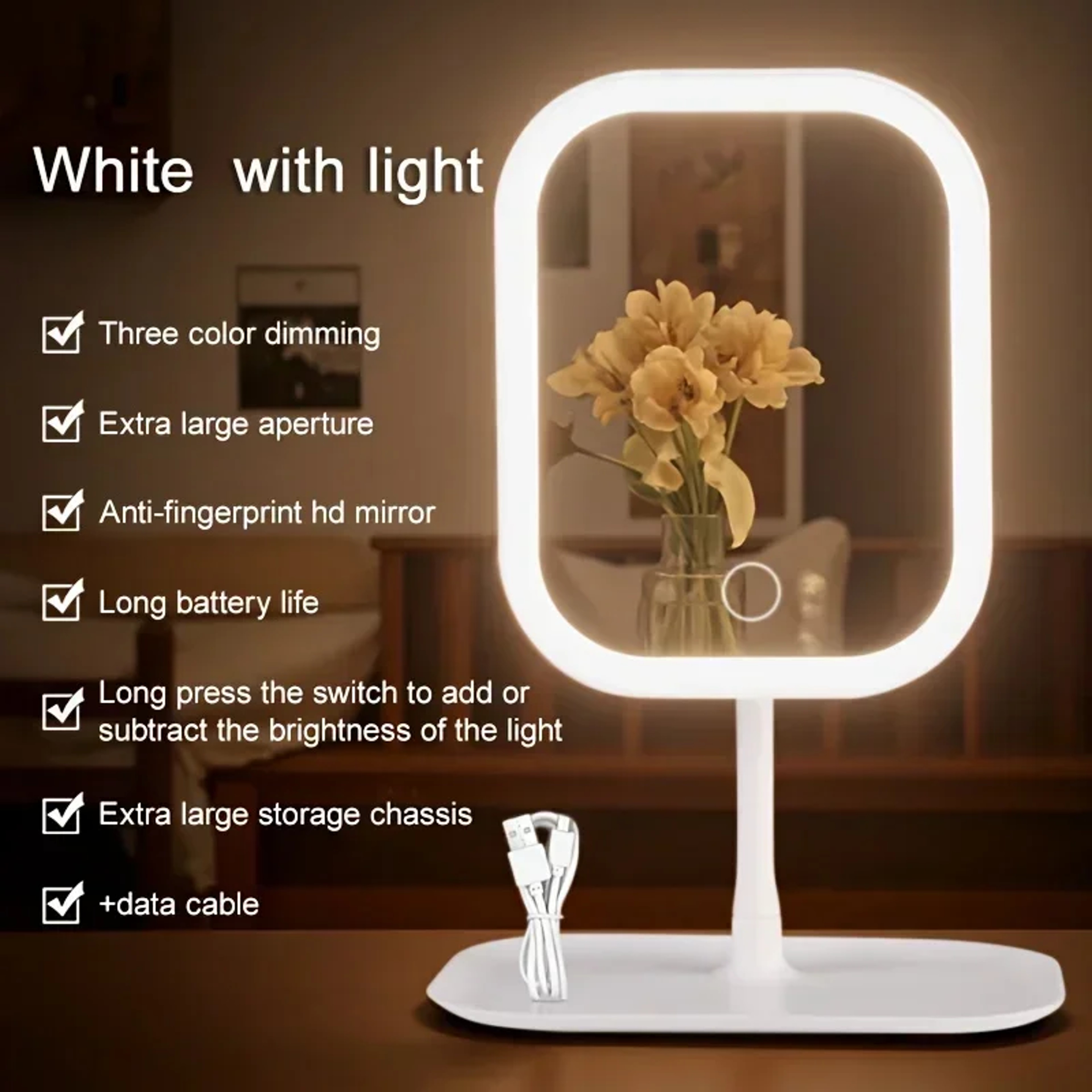 Portable LED Makeup Mirror with 3 Light Modes Rechargeable Lighted Vanity Mirror with Foldable Stand – view 8